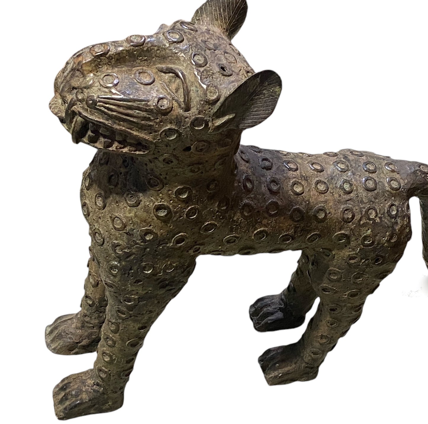 #6187 LG Benin Bronze Leopard 19" H by 23" D Nigeria