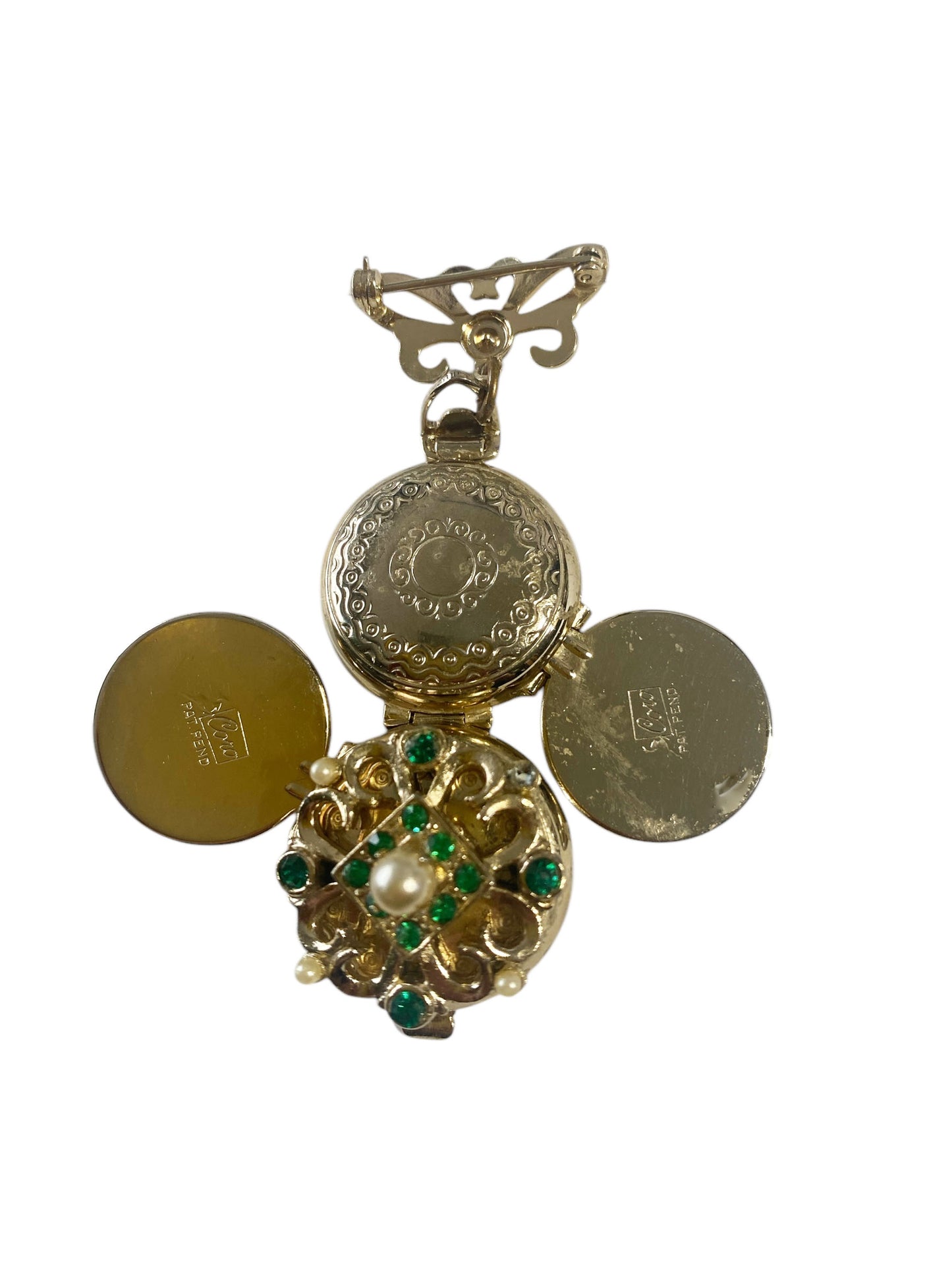 #6294 Vintage Coro Pegasus Fleur-De-Lis Picture Gold Tone Brooch Pin Locket