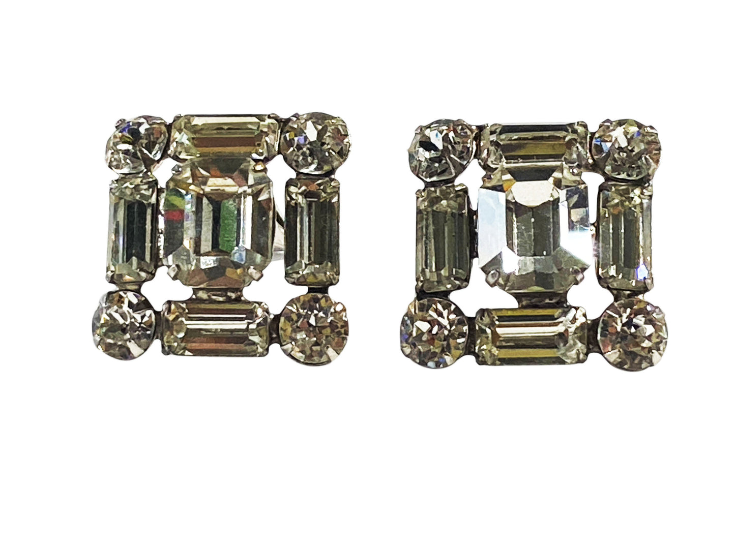 #6296 White gold tone Faux Baguette Diamond Earrings