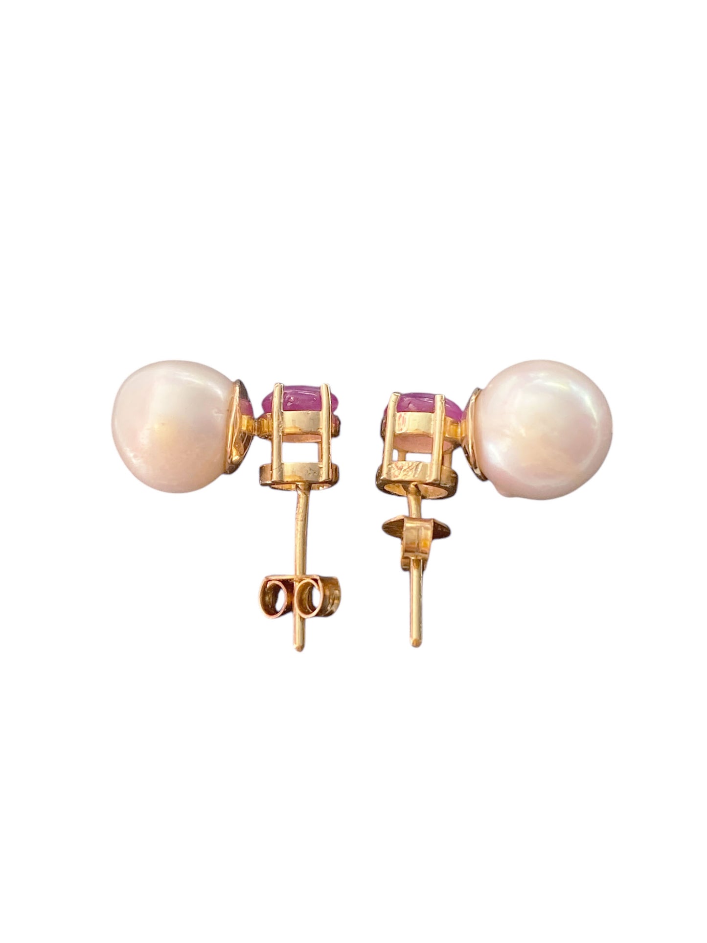 #6322 Elegant Earrings 18k gold with pearls, rubies