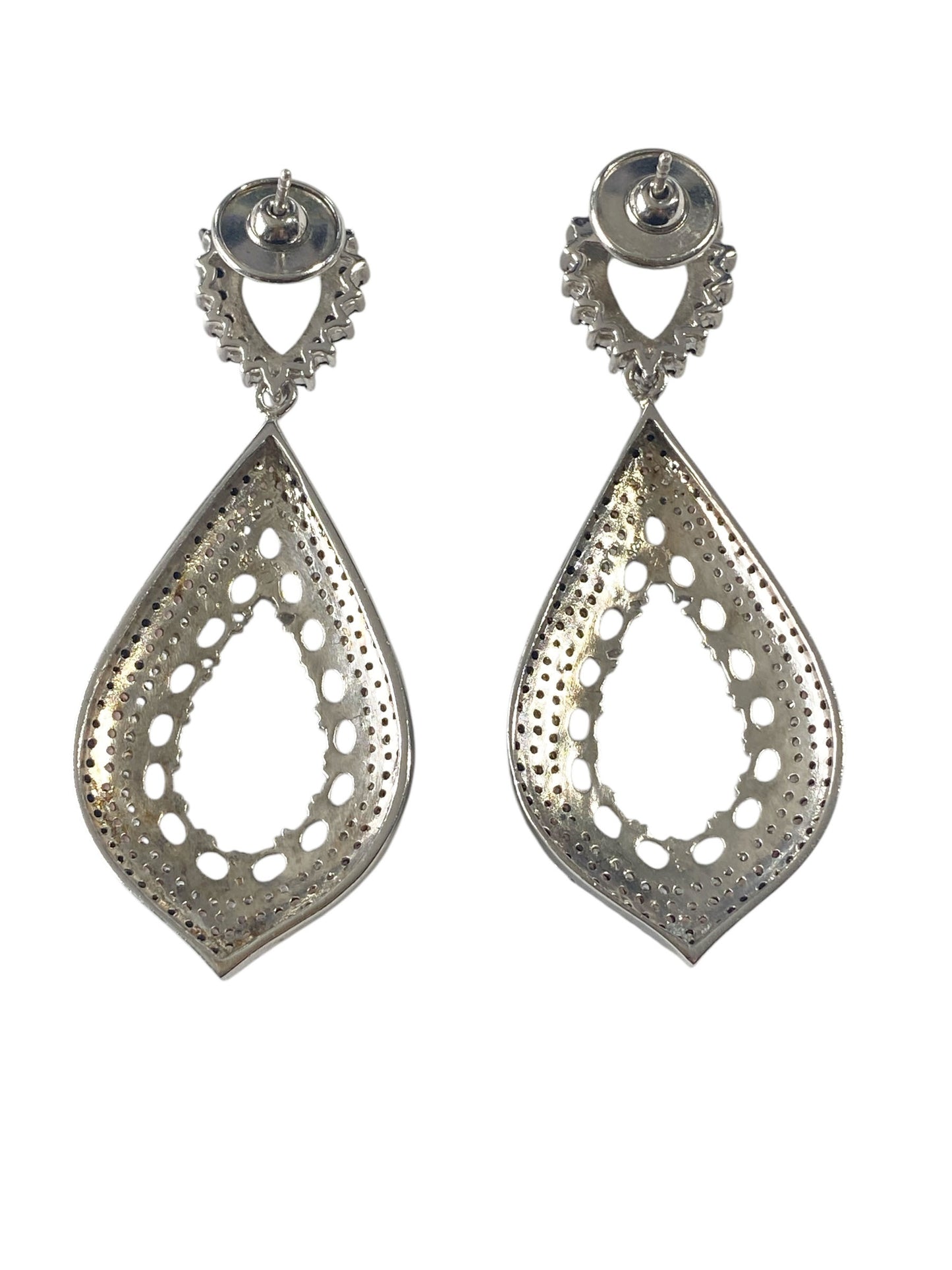 #6335 Vintage Sterling Silver Crystal Dangle Drop Earrings 2.5" H
