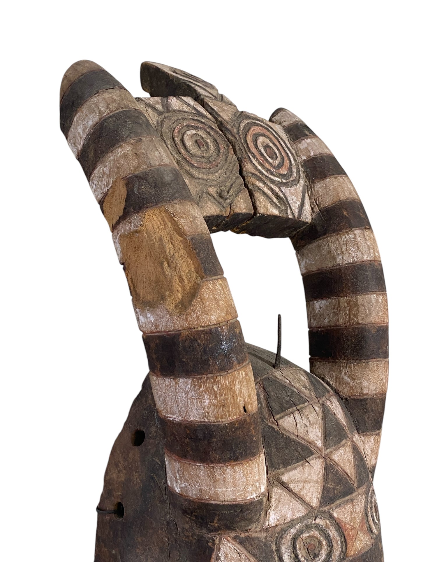 #766 Rare African Old Bobo Mask Helmet Burkina Faso 26.25" H w/ stand