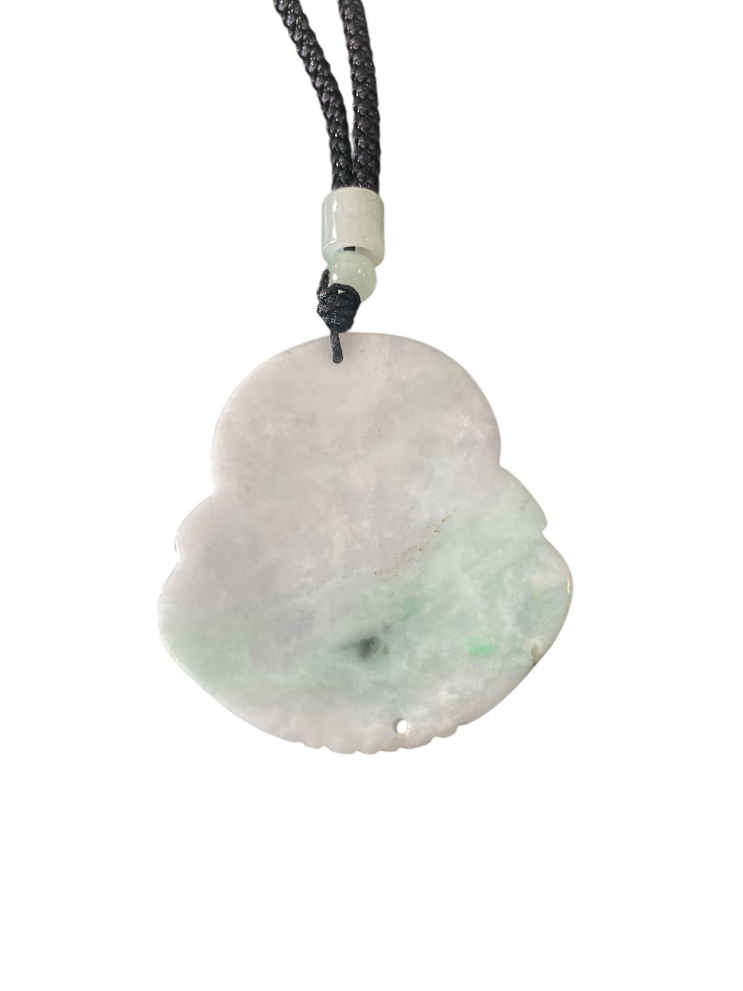 #6383 Vintage Jadeite Jade Carved Wealth Pendant w/ Happy Buddha