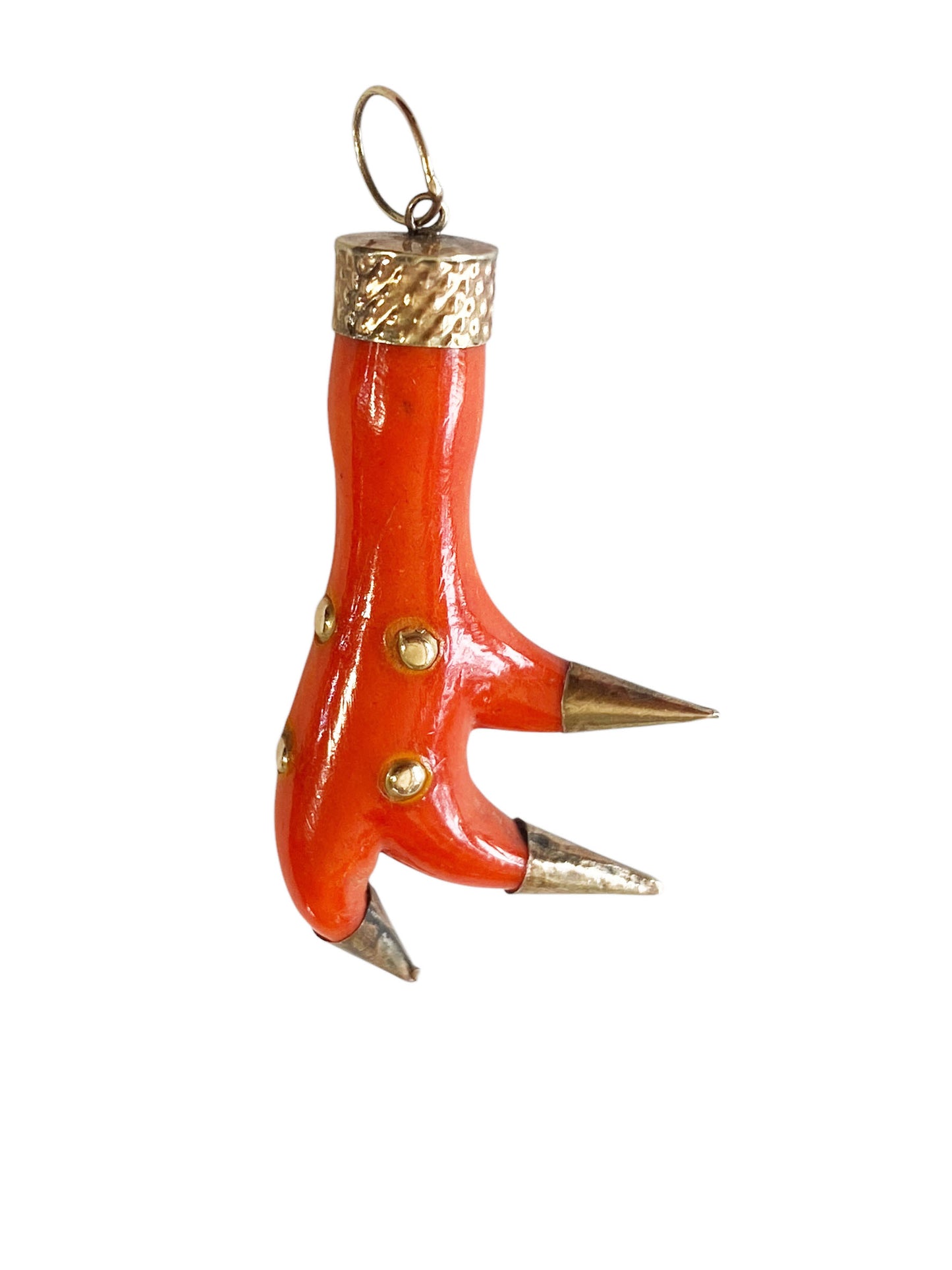 #6394 Vintage 14K gold and Bakelite Coral Charm Pendant