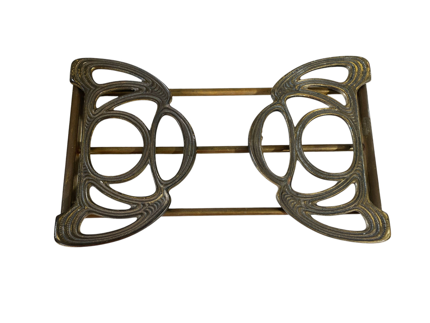 #6423 Vintage Art Deco Brass Expanding Folding Book Rack Holder Adjustable Sliding 13”-22”