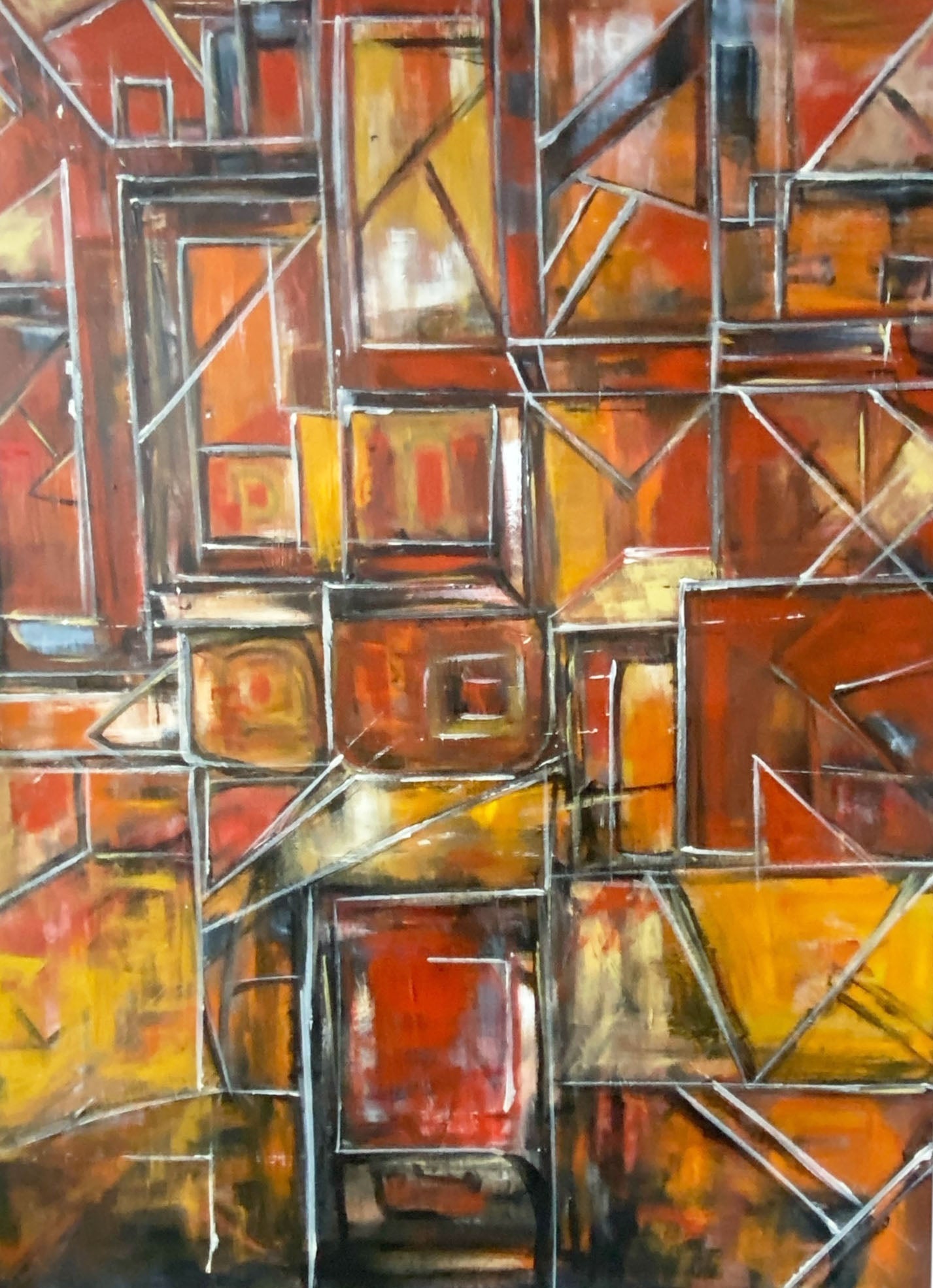 #6820 Acrylic on Canvas Abstract Signed YJR 48" H "Les Fenêtres de Manhattan "