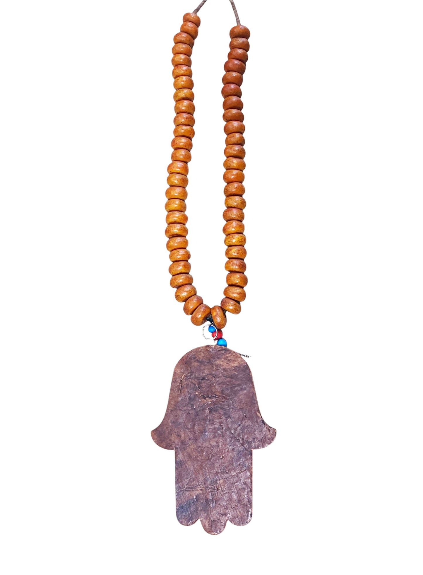 #4557 Vintage Amber necklace W / Moroccan Silver Hamsa / Hand Of Fatima 30.5" H