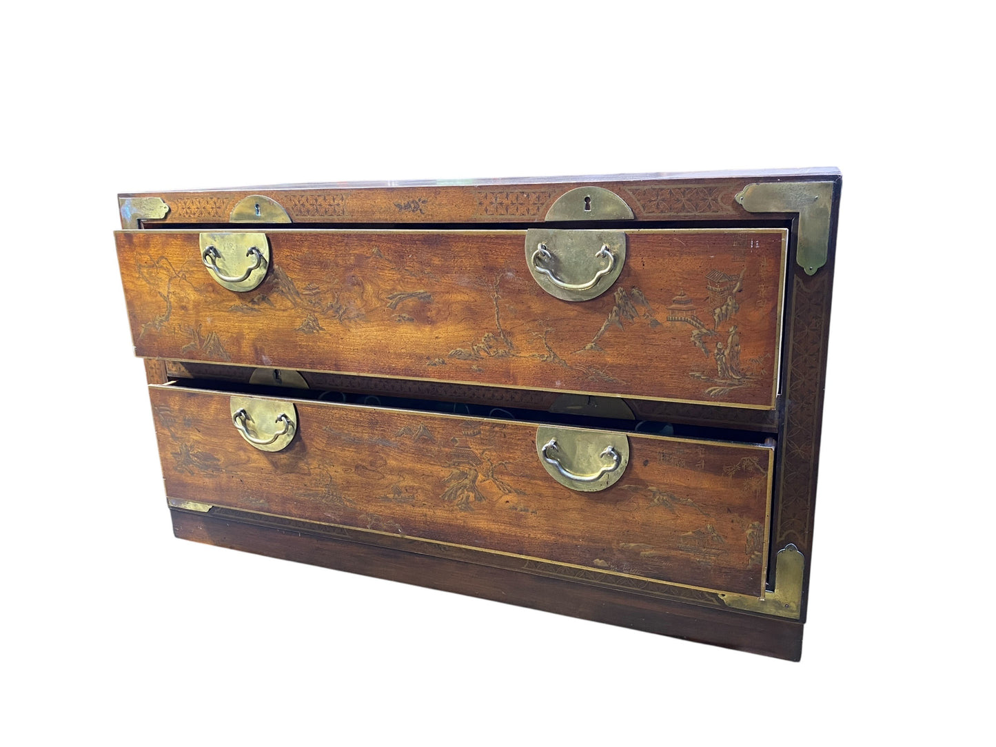 #274 Vintage Drexel Tansu Style Chest with hand painted chinoiserie 24" H