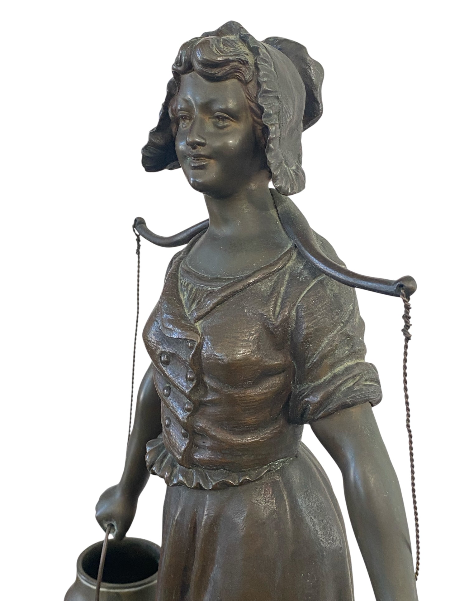 #645 Georges Omerth French Bronze and Marble Sculpture of a Female Farmer , 19TH C.
