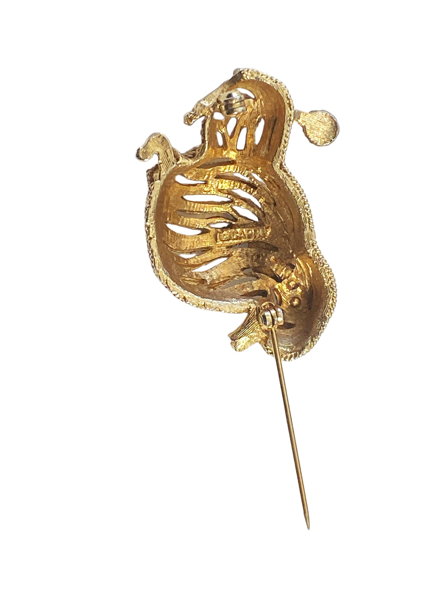 #5932 Vintage Signed Capri Goldtone/Rhinestone Poodle Brooch/Pin Fabulous 1.75" H