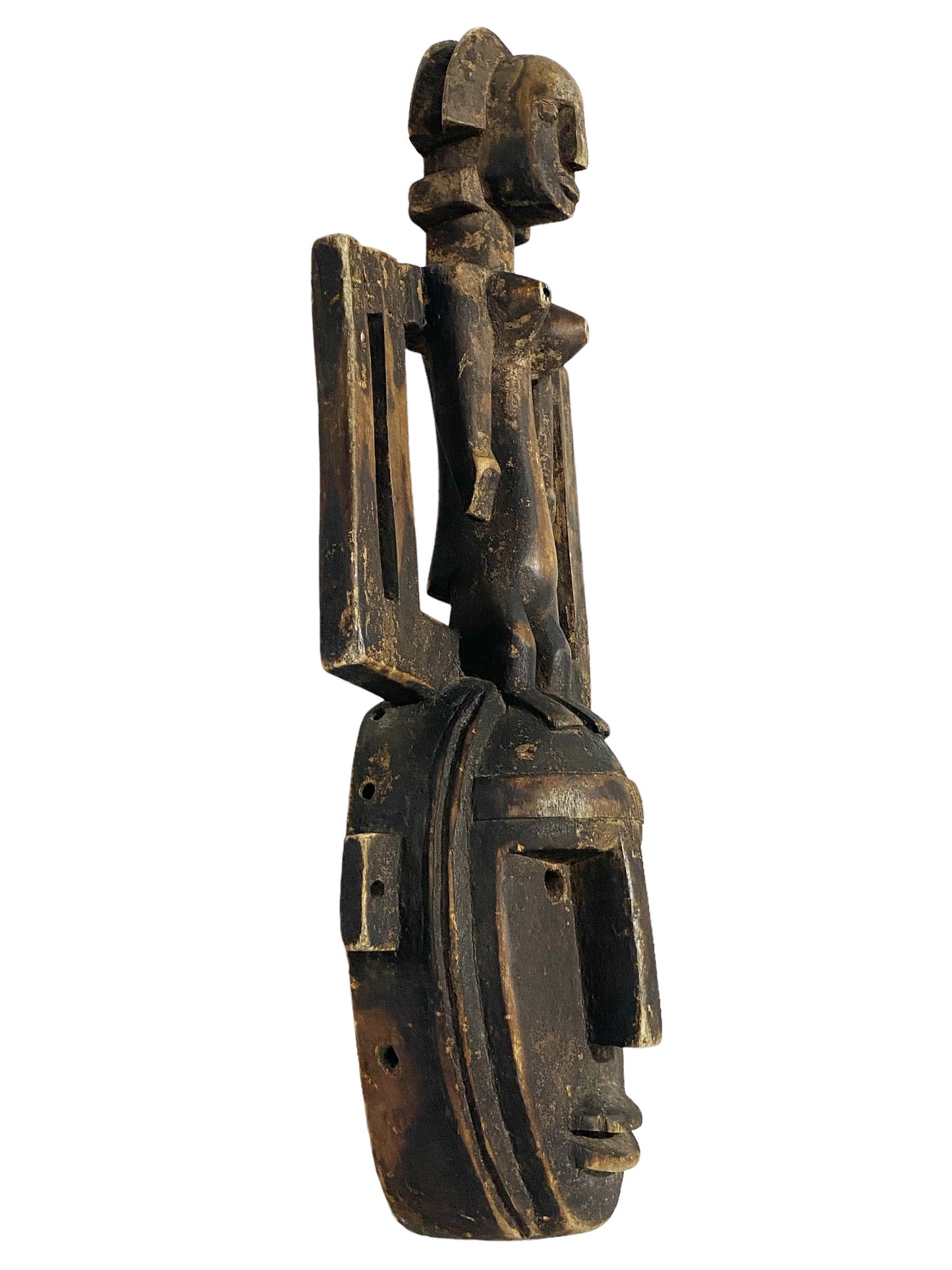 #5966 Old Dogon Satimbe Mask W/ Female Figure Mali 28.5" H