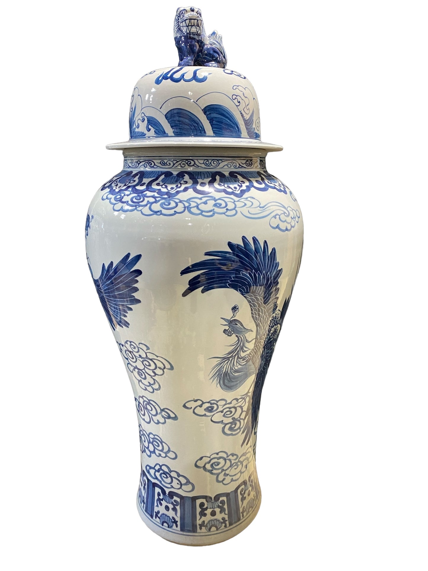 #7205 Mansion Size Chinoiserie Ginger Peacocks Jar 44" H