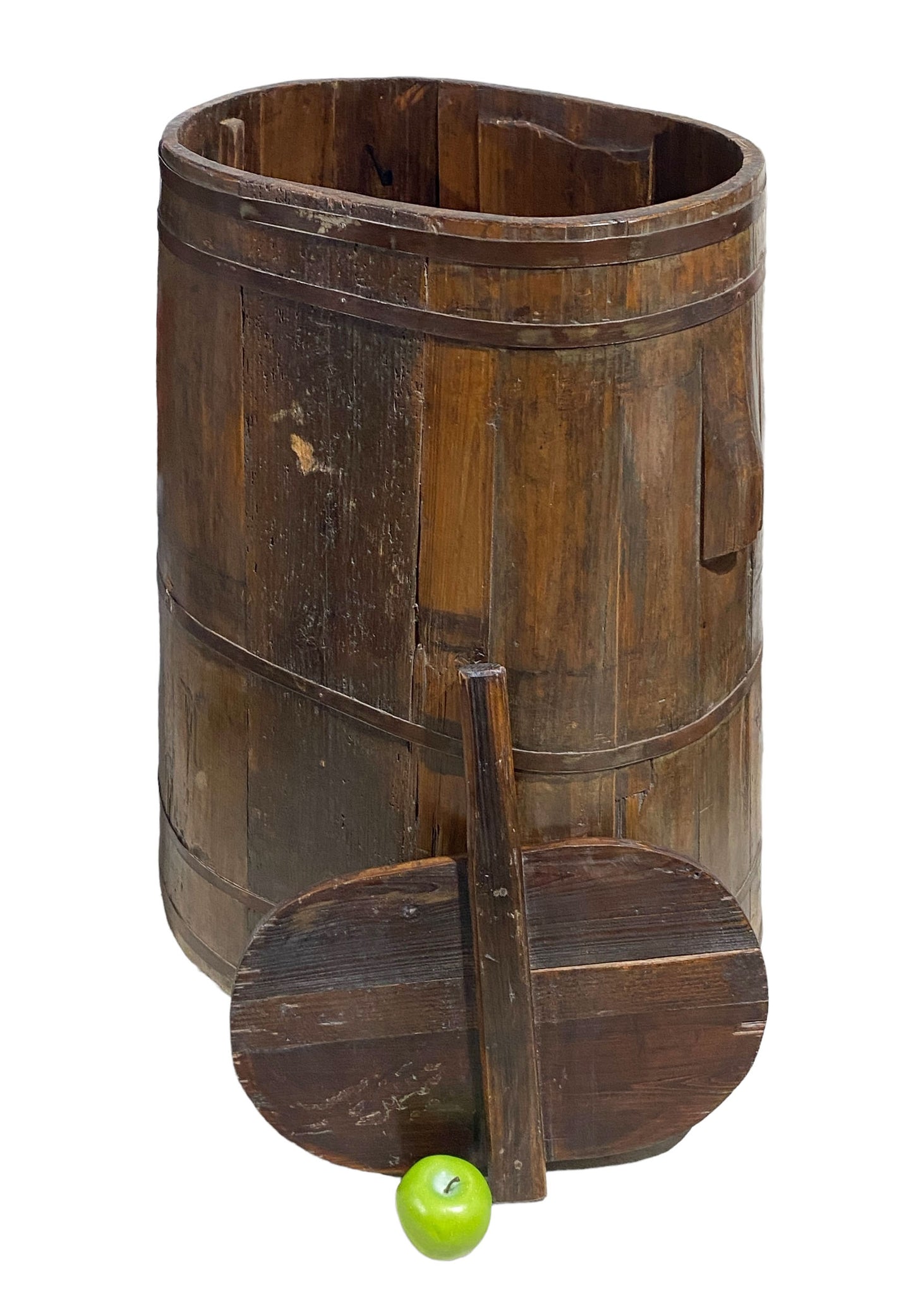 #6075 Large Vintage Chinoiserie Wood Rice Grains and Cereals storage Container 30.5" H