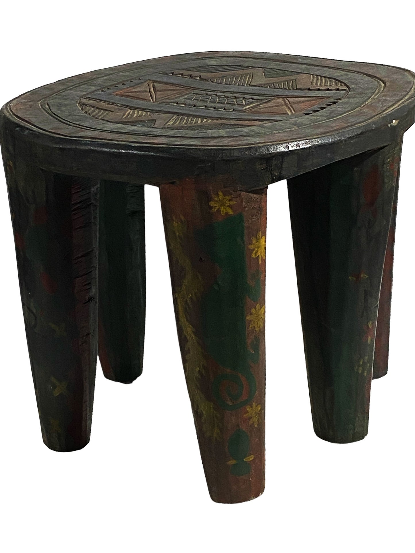 #5546/6067 African LG Colorful Nupe Stool / Table Nigeria 14" H by 18" W