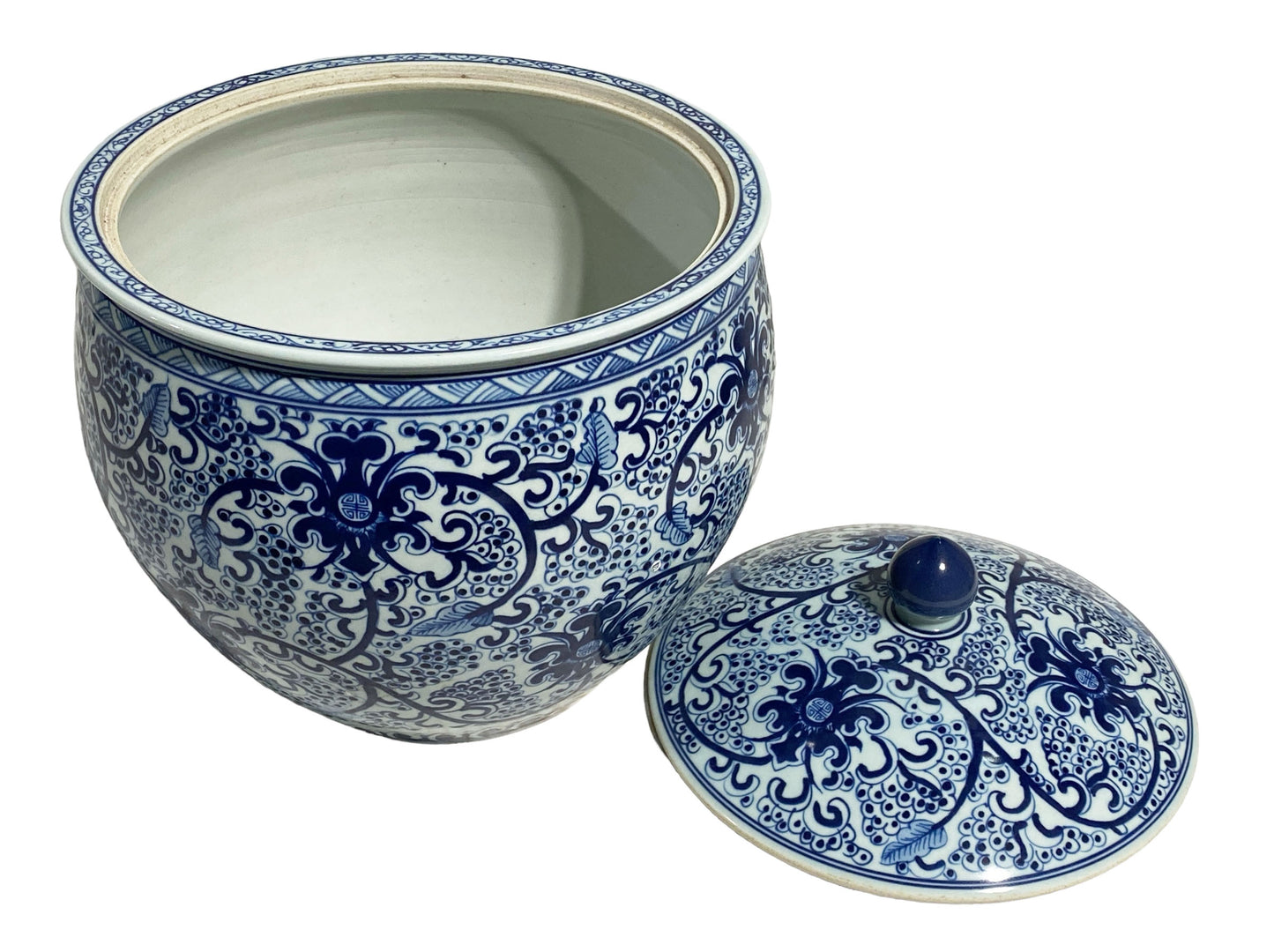 #7212 Chinoiserie Blue and white Cabbage Jar 13" H