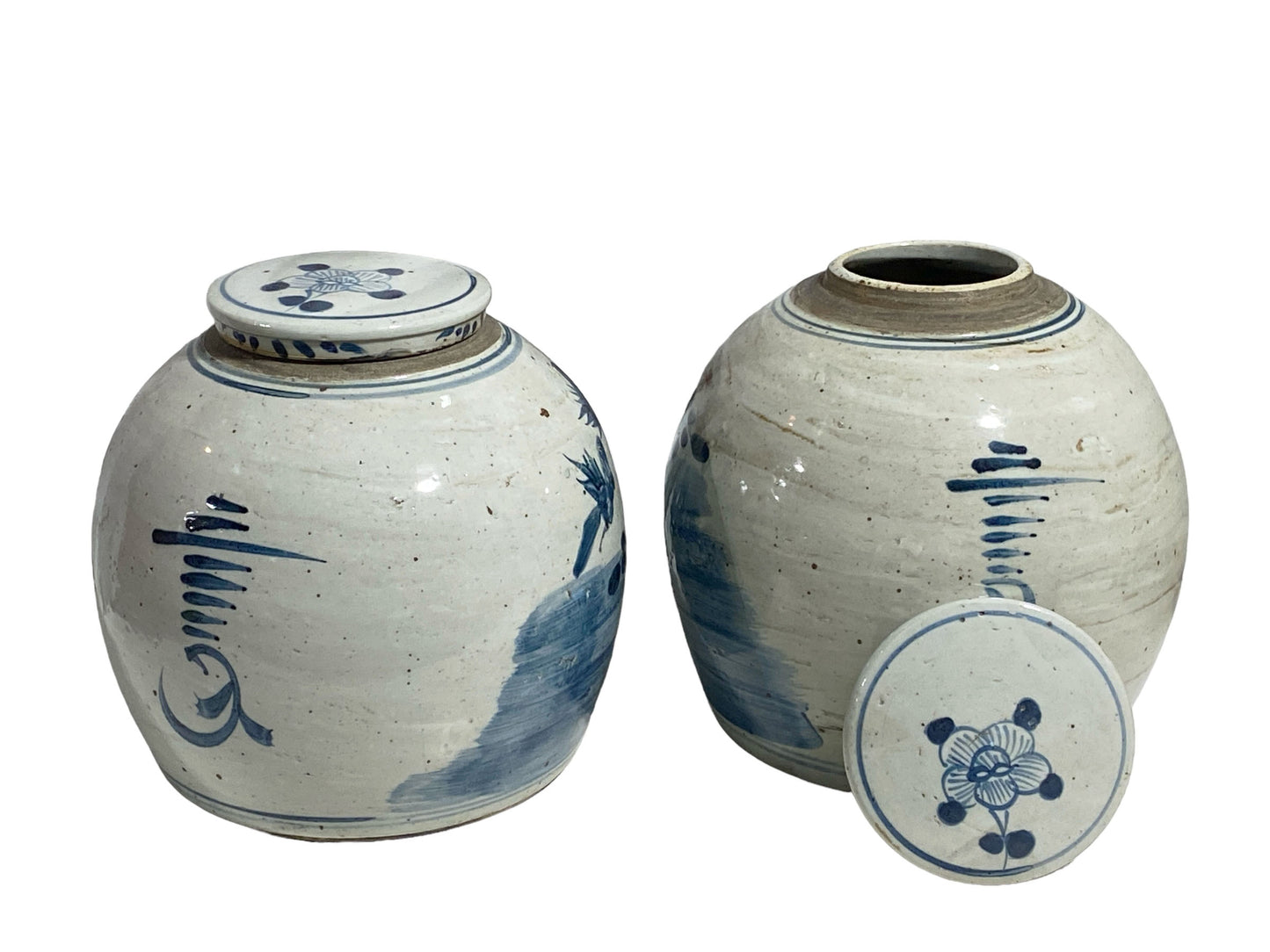 #6102 Chinoiserie Blue & White Porcelain Ginger Jars 11" H Set of Two