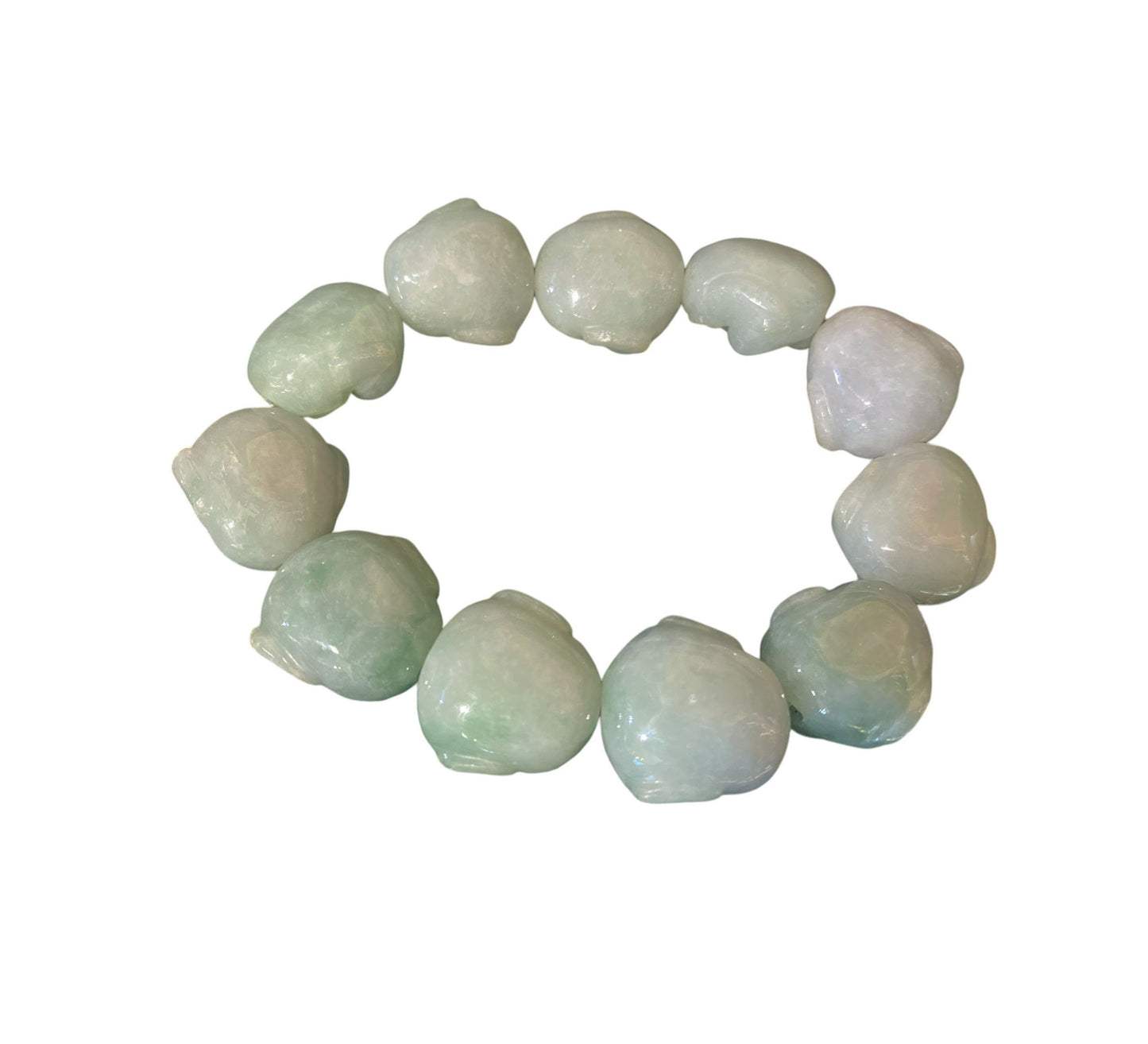 #6252 Real  Jadeite Jade 11 Beads W/ Buddha Head  Bracelet