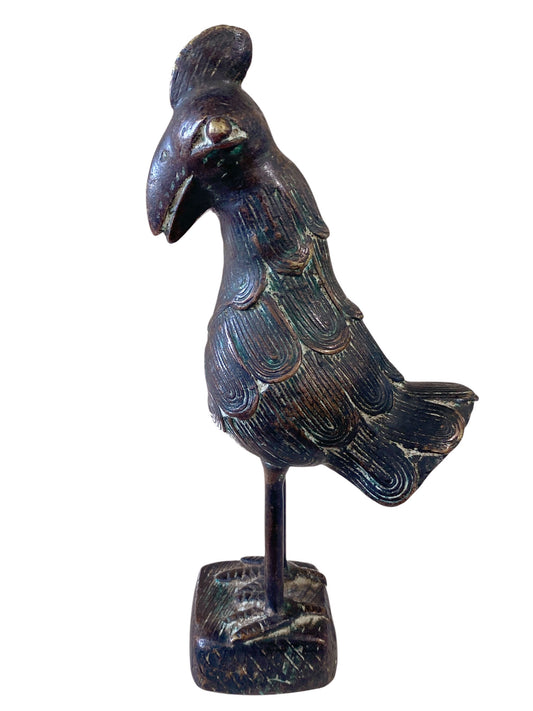 #3354 African Tribal Benin Bronze Rooster Nigeria 10" H