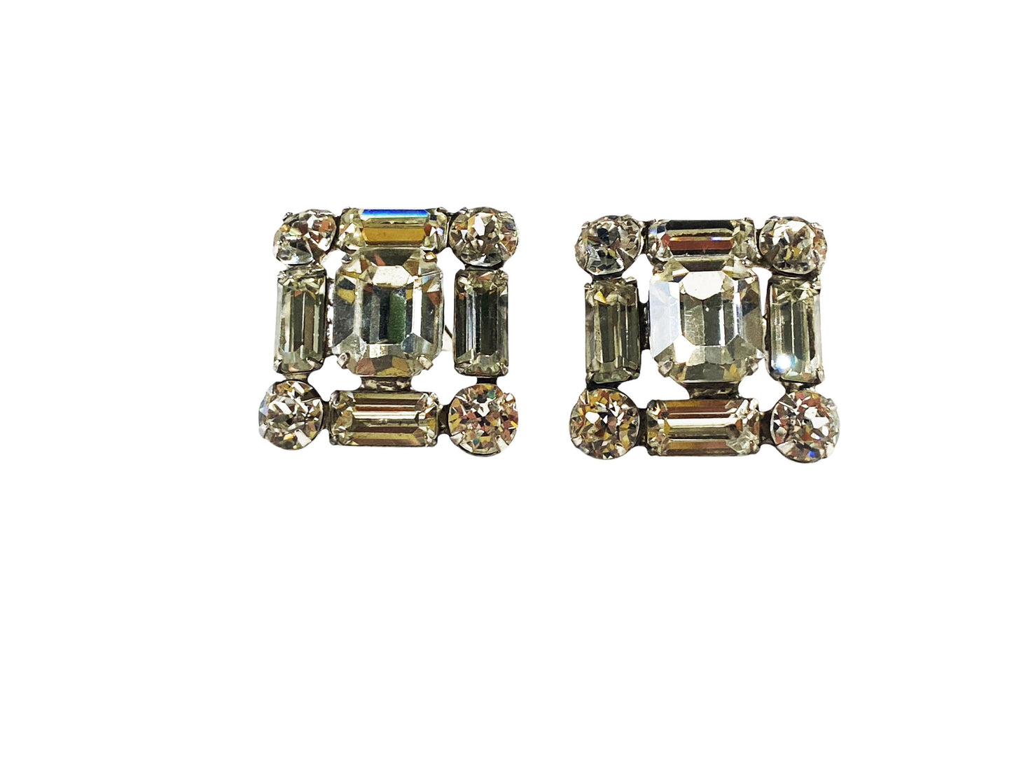 #6296 White gold tone Faux Baguette Diamond Earrings