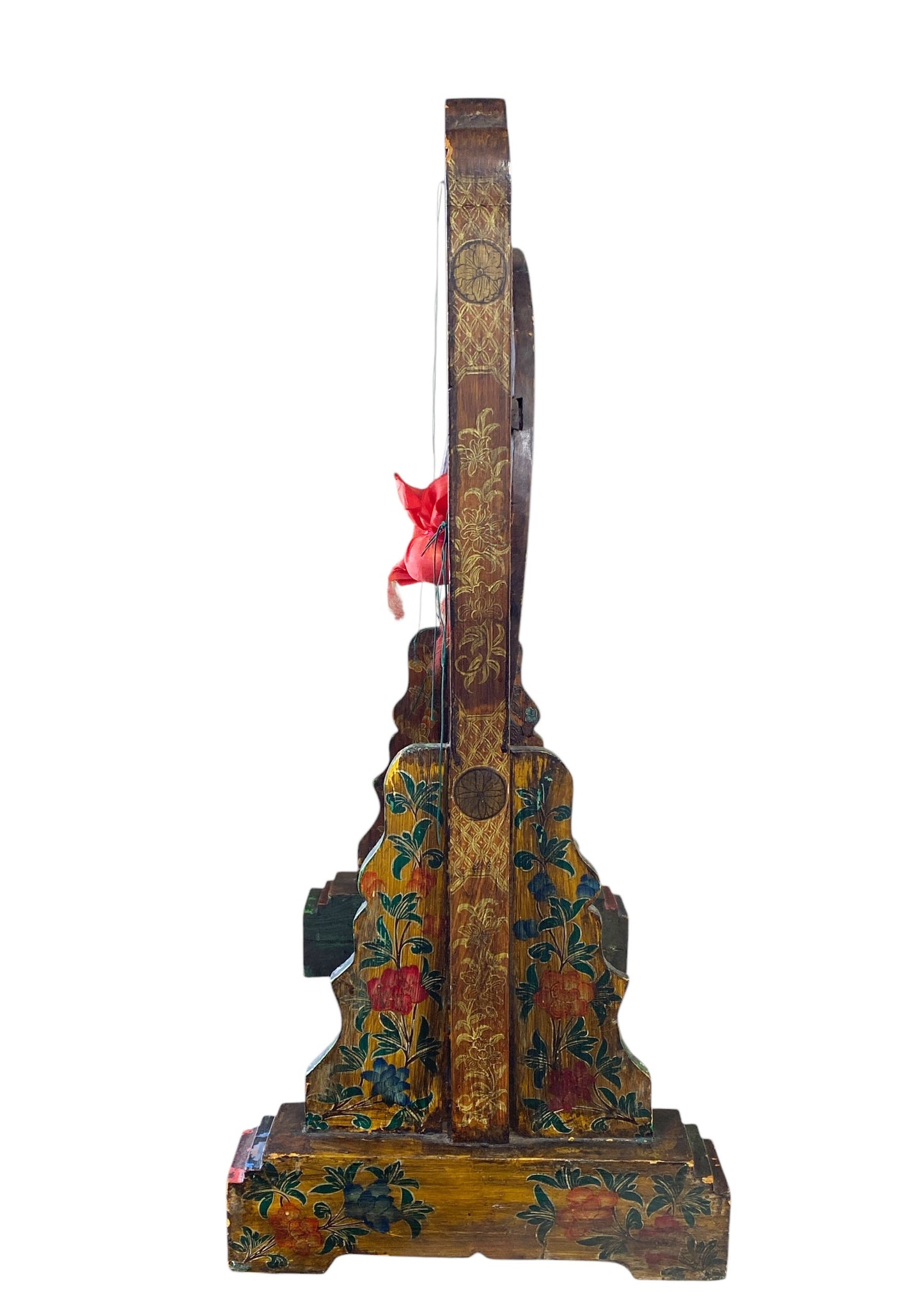 #6081 Large Tibetan Wood Gong On stand with Mallet striker 32.5" H