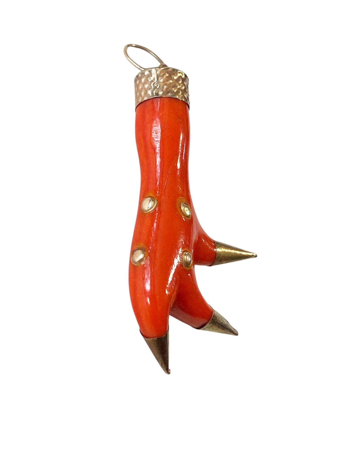 #6394 Vintage 14K gold and Bakelite Coral Charm Pendant