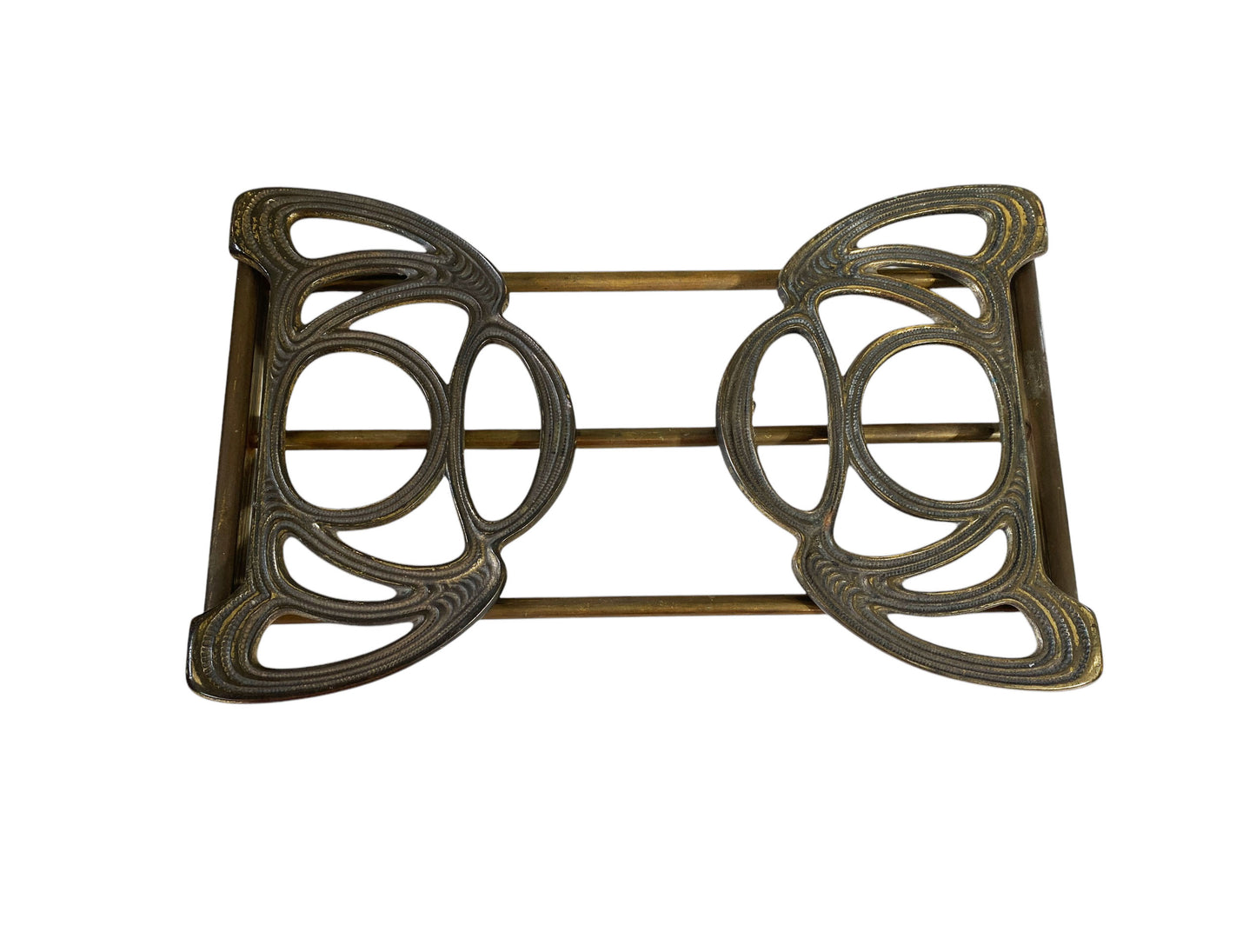#6423 Vintage Art Deco Brass Expanding Folding Book Rack Holder Adjustable Sliding 13”-22”