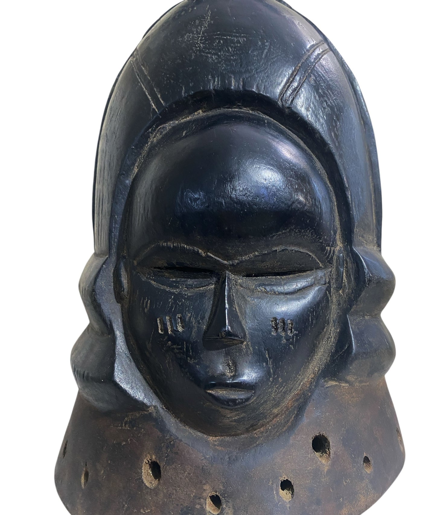 #6569 Mende Helmet Mask Sowei Sande Society Liberia 18.5" H