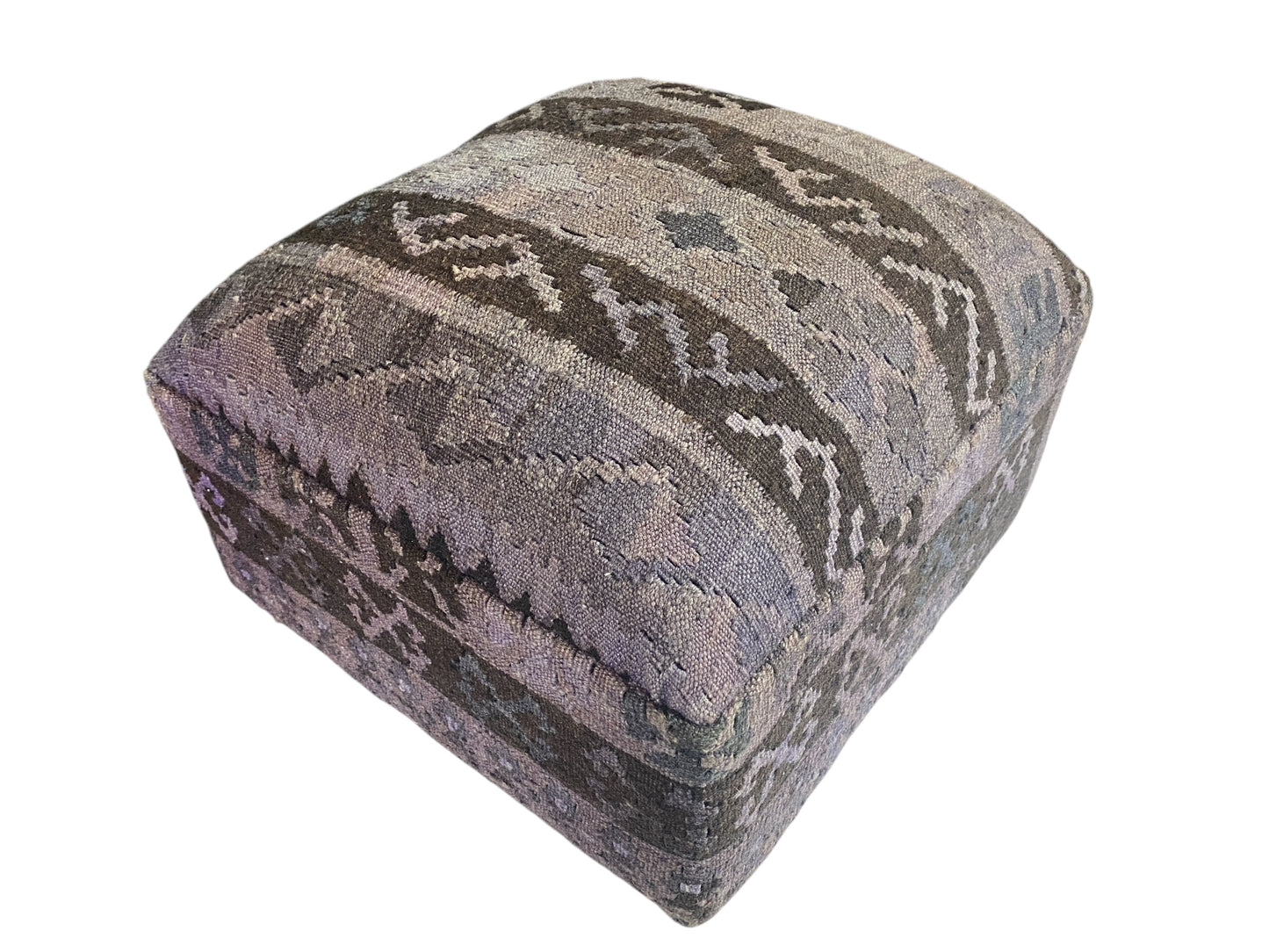 #598 Custom Made Turkish Kilim Upholstered Ottoman/footstool 13" H