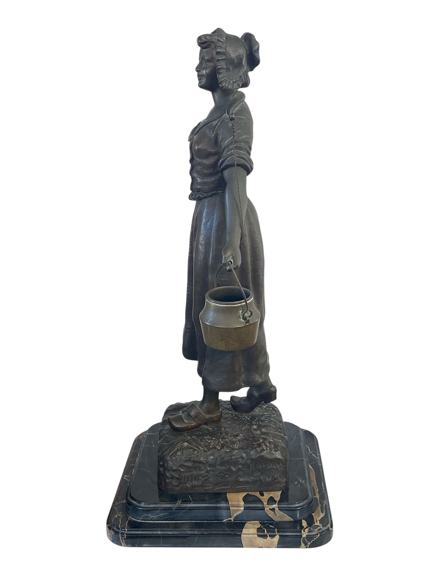 #645 Georges Omerth French Bronze and Marble Sculpture of a Female Farmer , 19TH C.