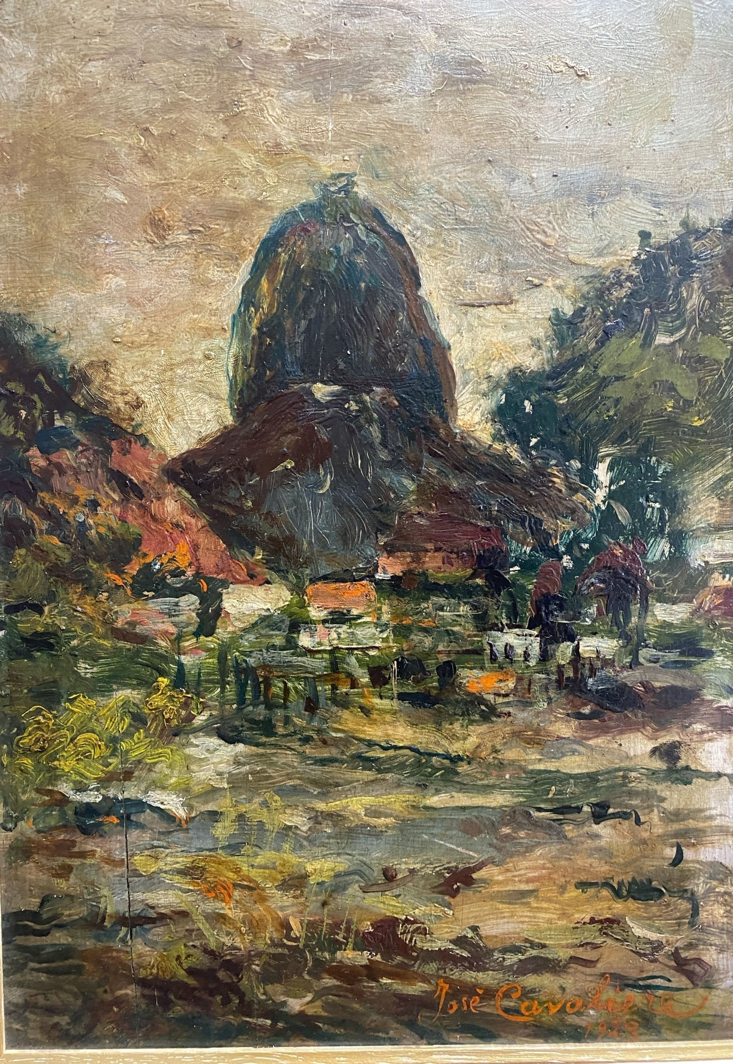 #7293 Oil On Wood Painting by the Brazilian Artist Jose Cavaliere dated 1928