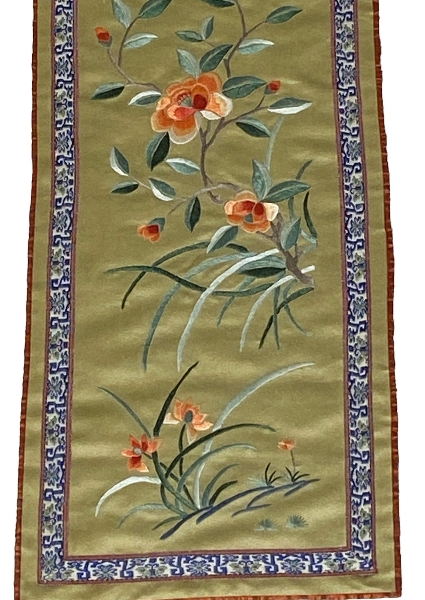 #6036 Chinese Silk Embroidery Panel 19th Century Framed 24" H