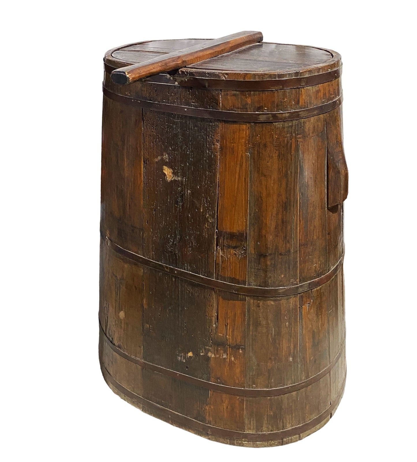 #6075 Large Vintage Chinoiserie Wood Rice Grains and Cereals storage Container 30.5" H