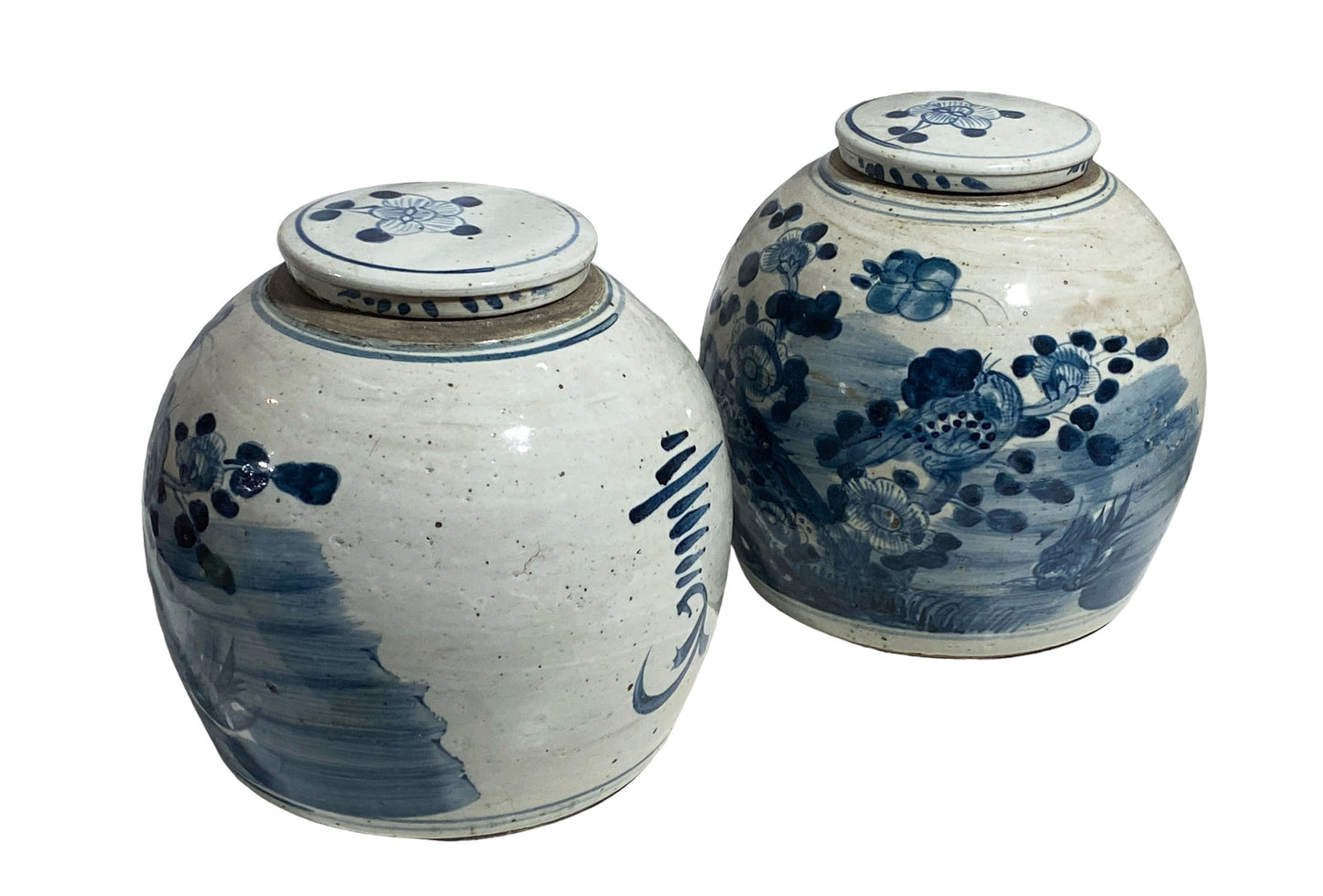#6102 Chinoiserie Blue & White Porcelain Ginger Jars 11" H Set of Two