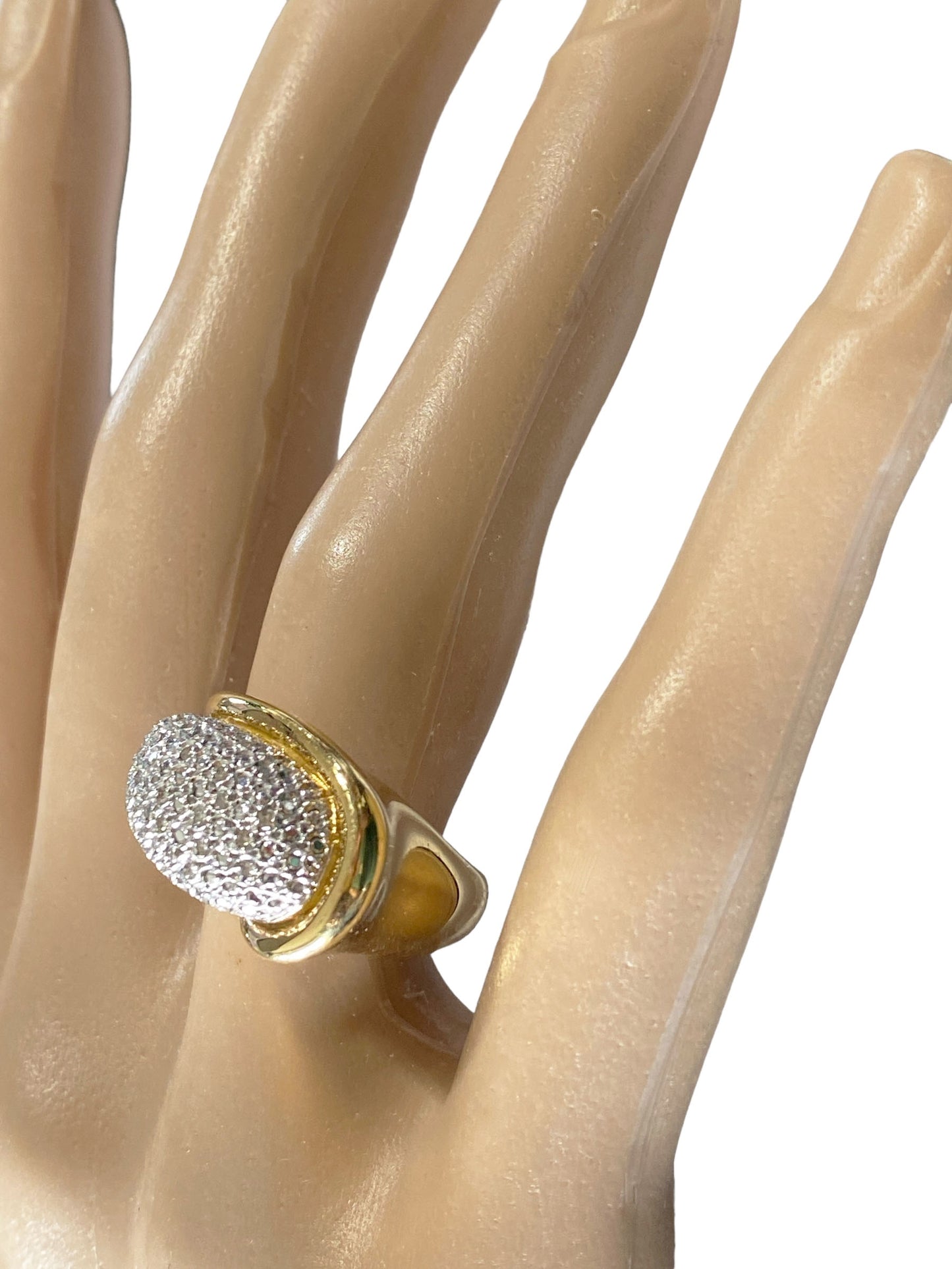 #7286 Elegant Mid Century Diamond  and 18kt Dome Ring size 7.75