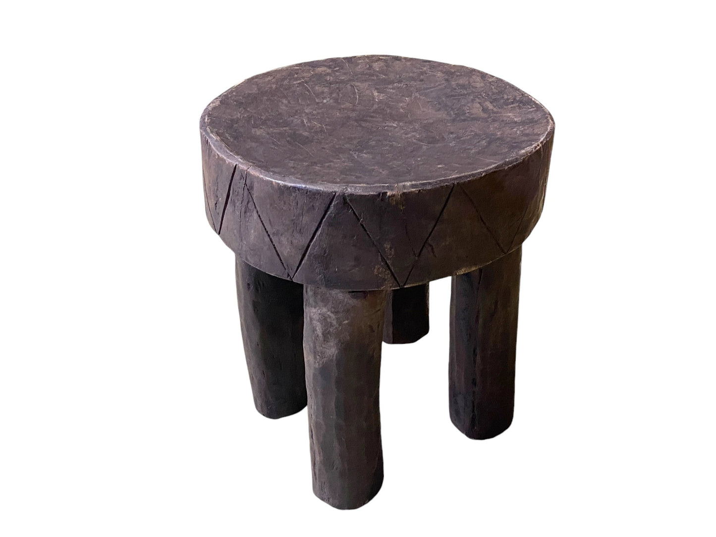 #4965 African Vintage Rustic Carved Wood Milk Stool Hehe Gogo People Tanzania 13" H