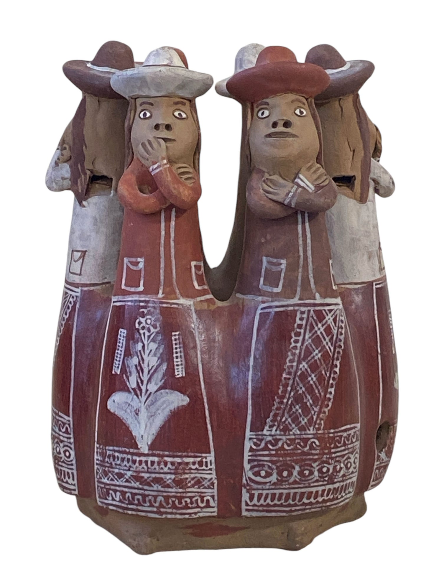 #6209 Peruvian Folk Art Circle of 6 Women Whistle Terra Cotta Pottery