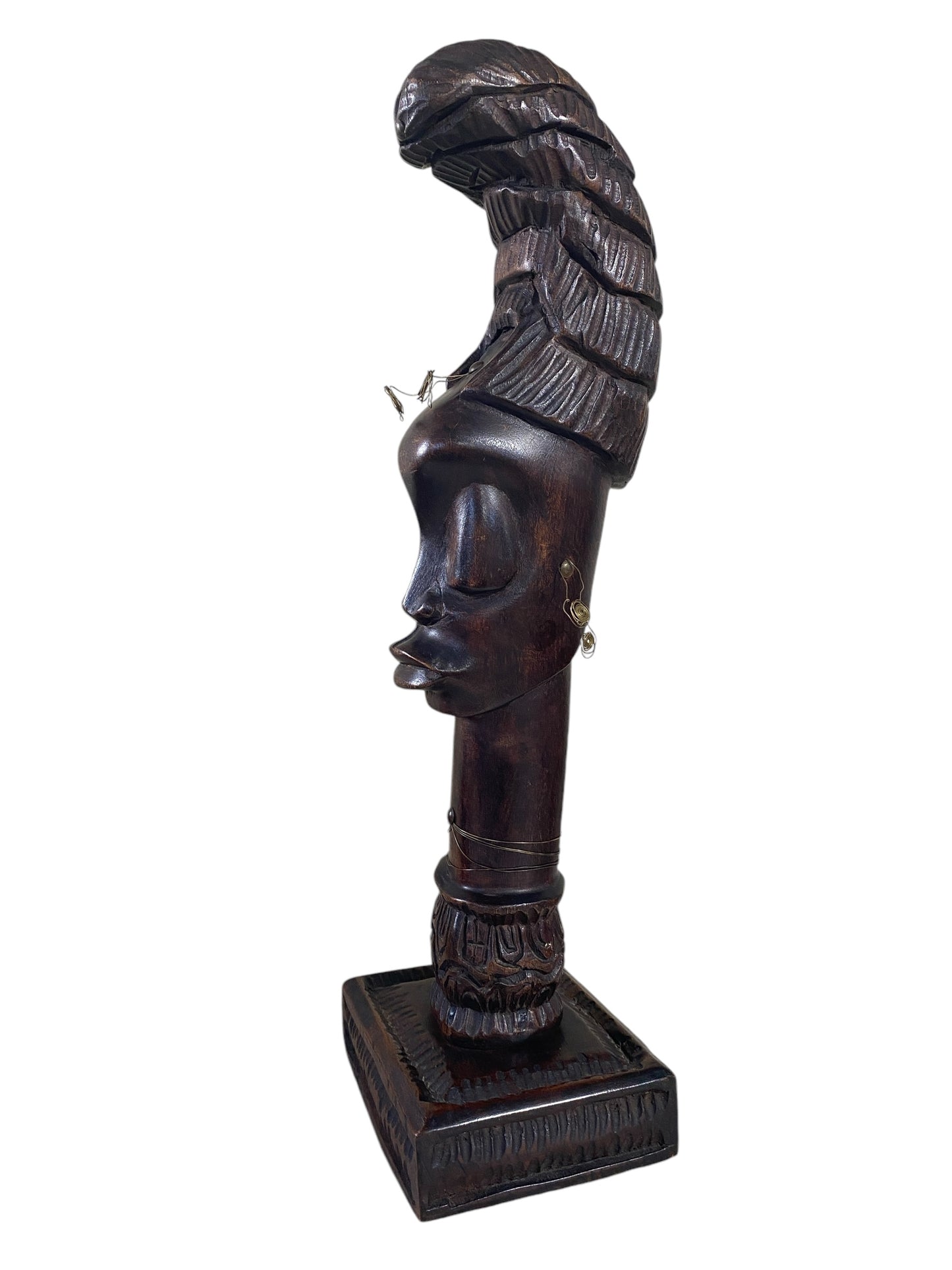 #6213 Vintage African Hand-carved sculpture of a Women Head 19" H on stand
