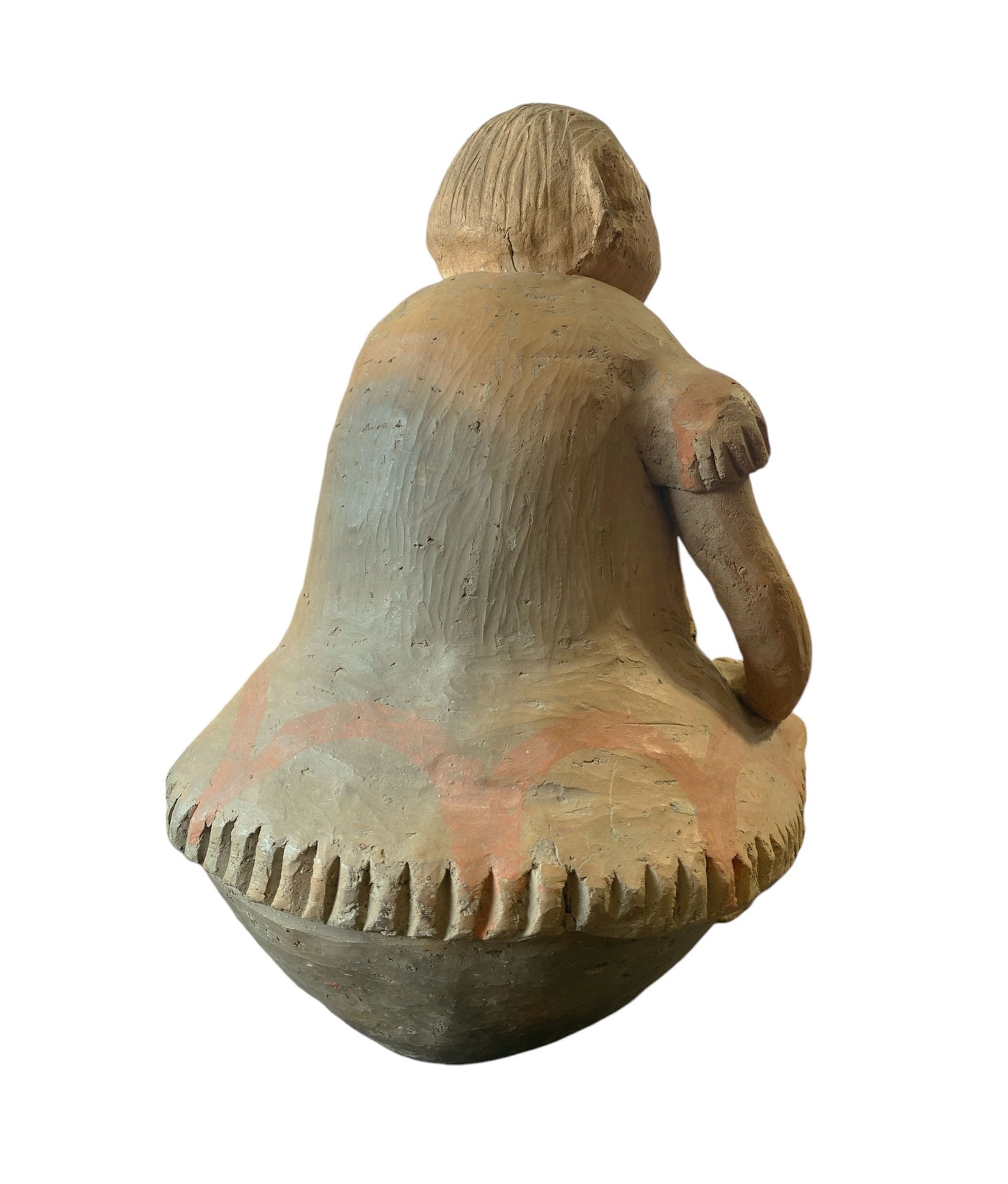 #6240 Rare Old Pottery, Figural Girl Vessel Clay Pottery Jar 13" H