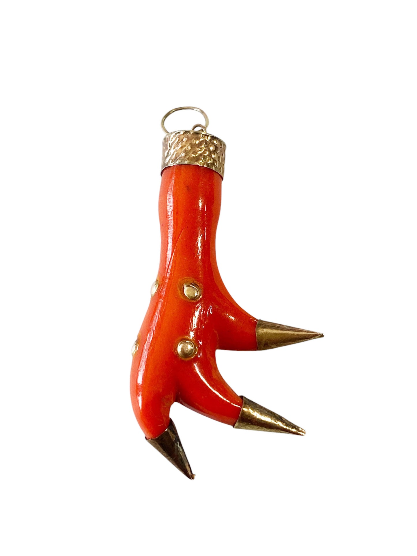 #6394 Vintage 14K gold and Bakelite Coral Charm Pendant
