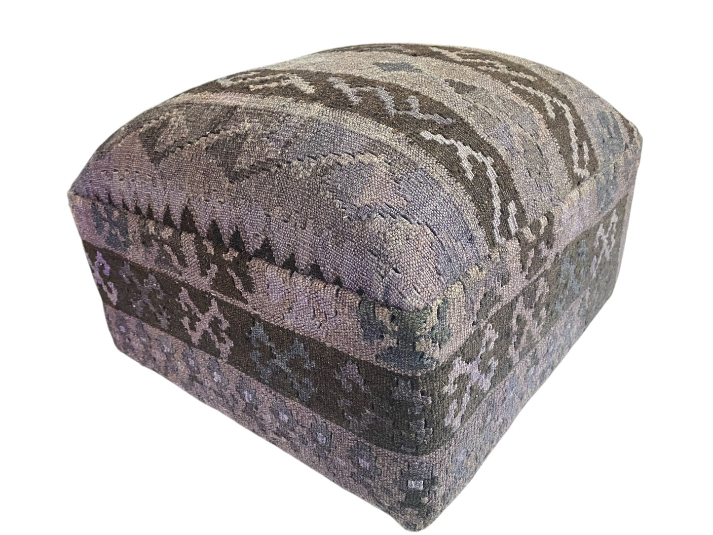 #598 Custom Made Turkish Kilim Upholstered Ottoman/footstool 13" H