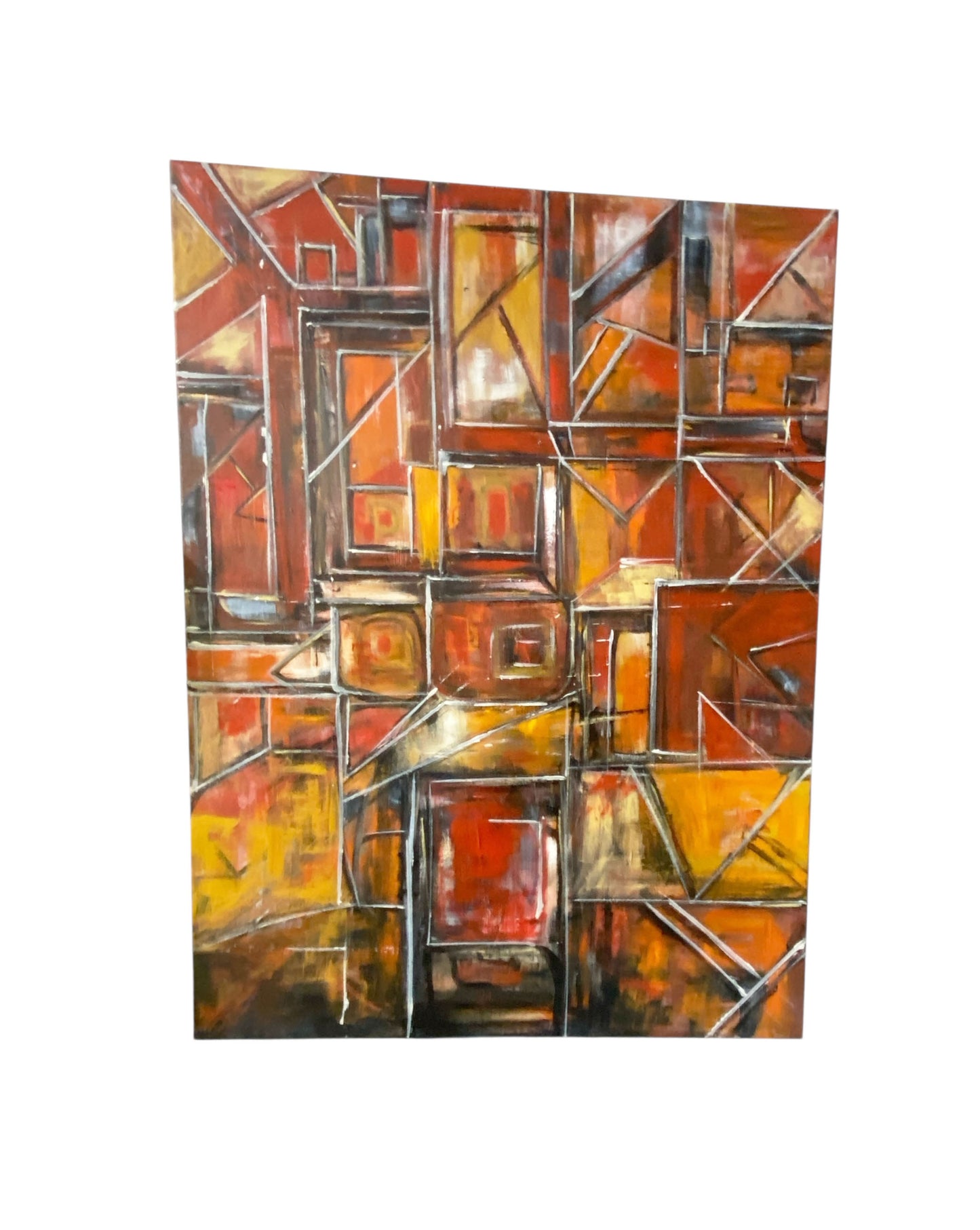 #6820 Acrylic on Canvas Abstract Signed YJR 48" H "Les Fenêtres de Manhattan "