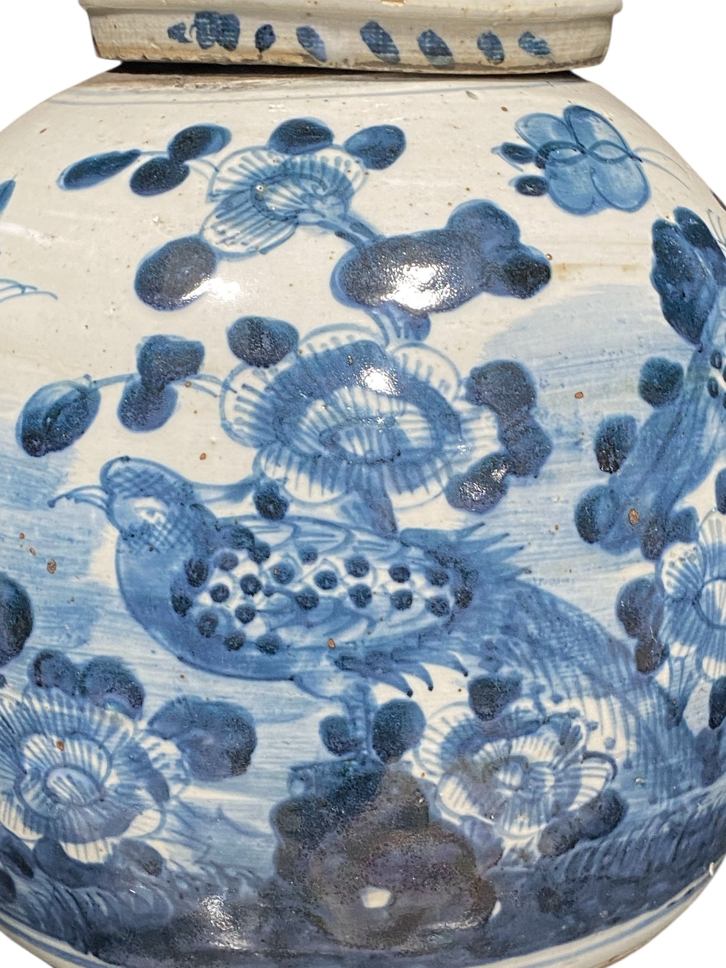 #7244 Chinoiserie Blue & White Porcelain Ginger Jar 10" H