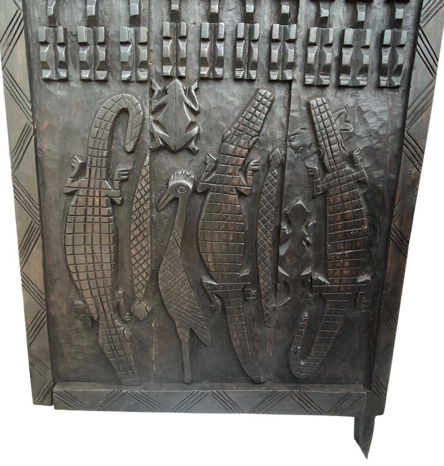 #6825 Dogon Crocodiles Door With Figures Mali African 78" H