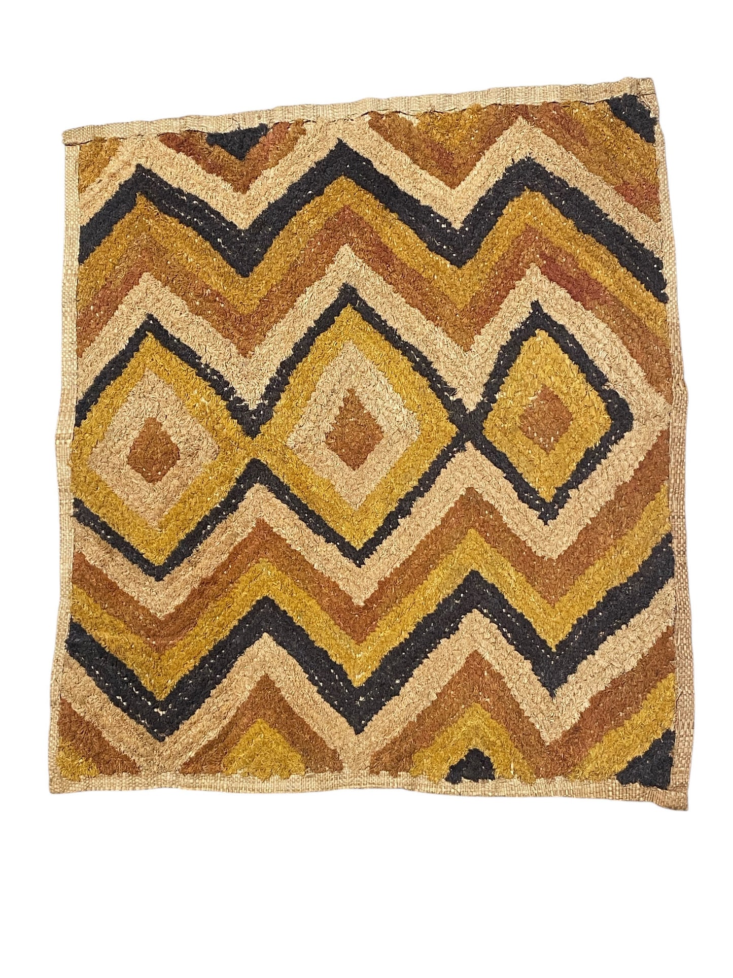#1590 Superb African Kuba Kasai Velvet Raffia Textile Zaire 24.5 "by 22.25"