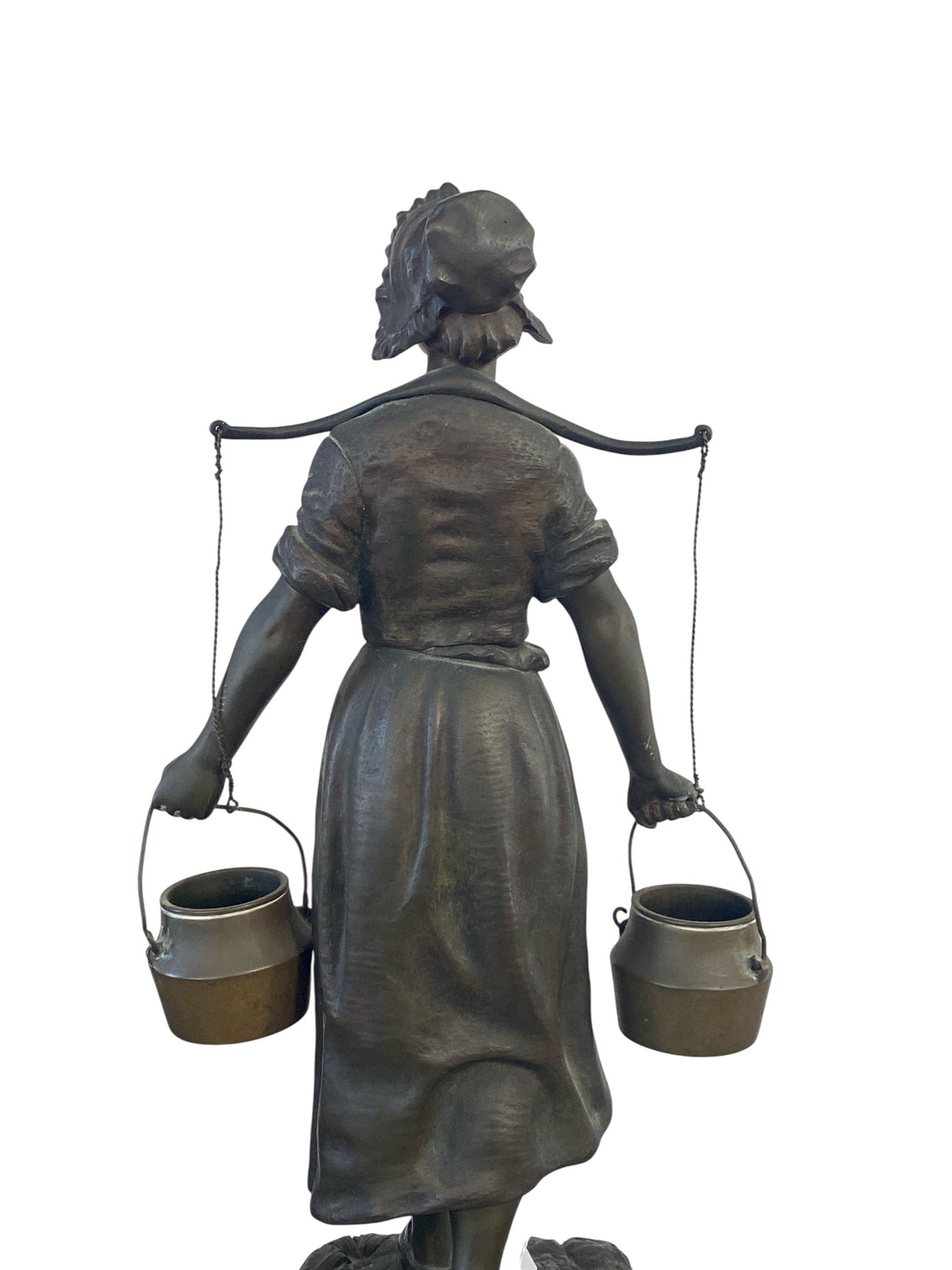 #645 Georges Omerth French Bronze and Marble Sculpture of a Female Farmer , 19TH C.