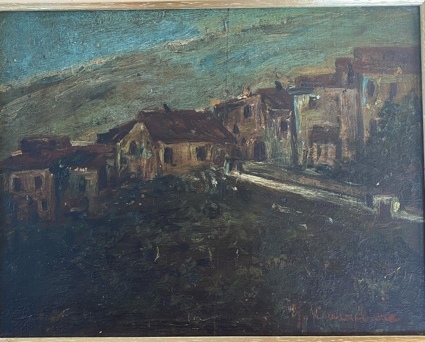 #7296 Old Oil On Wood Painting by the Brazilian Artist Jose Cavaliere