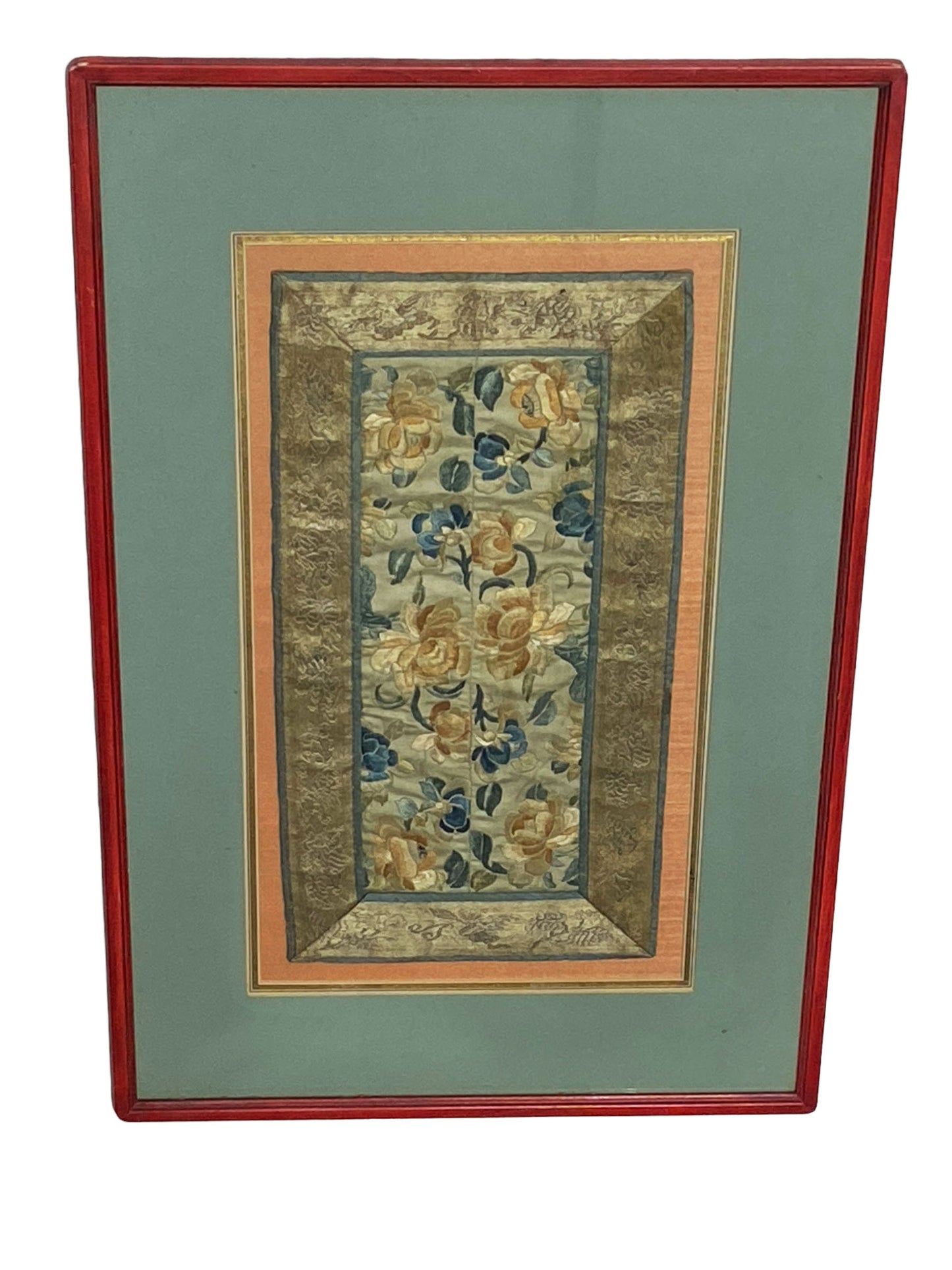 #6015 Chinese Silk Embroidery Panel 19th Century Framed 24.5" H