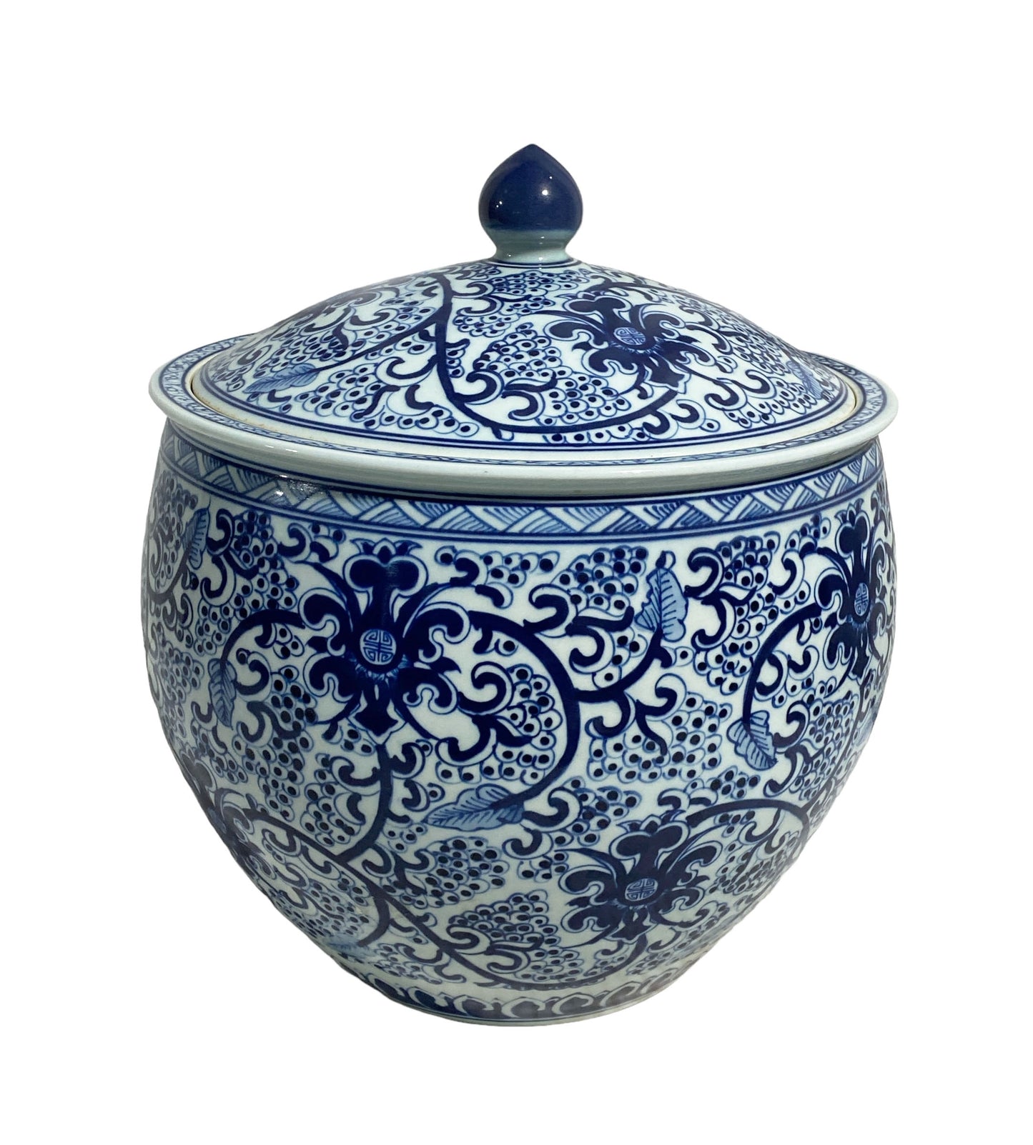 #7212 Chinoiserie Blue and white Cabbage Jar 13" H