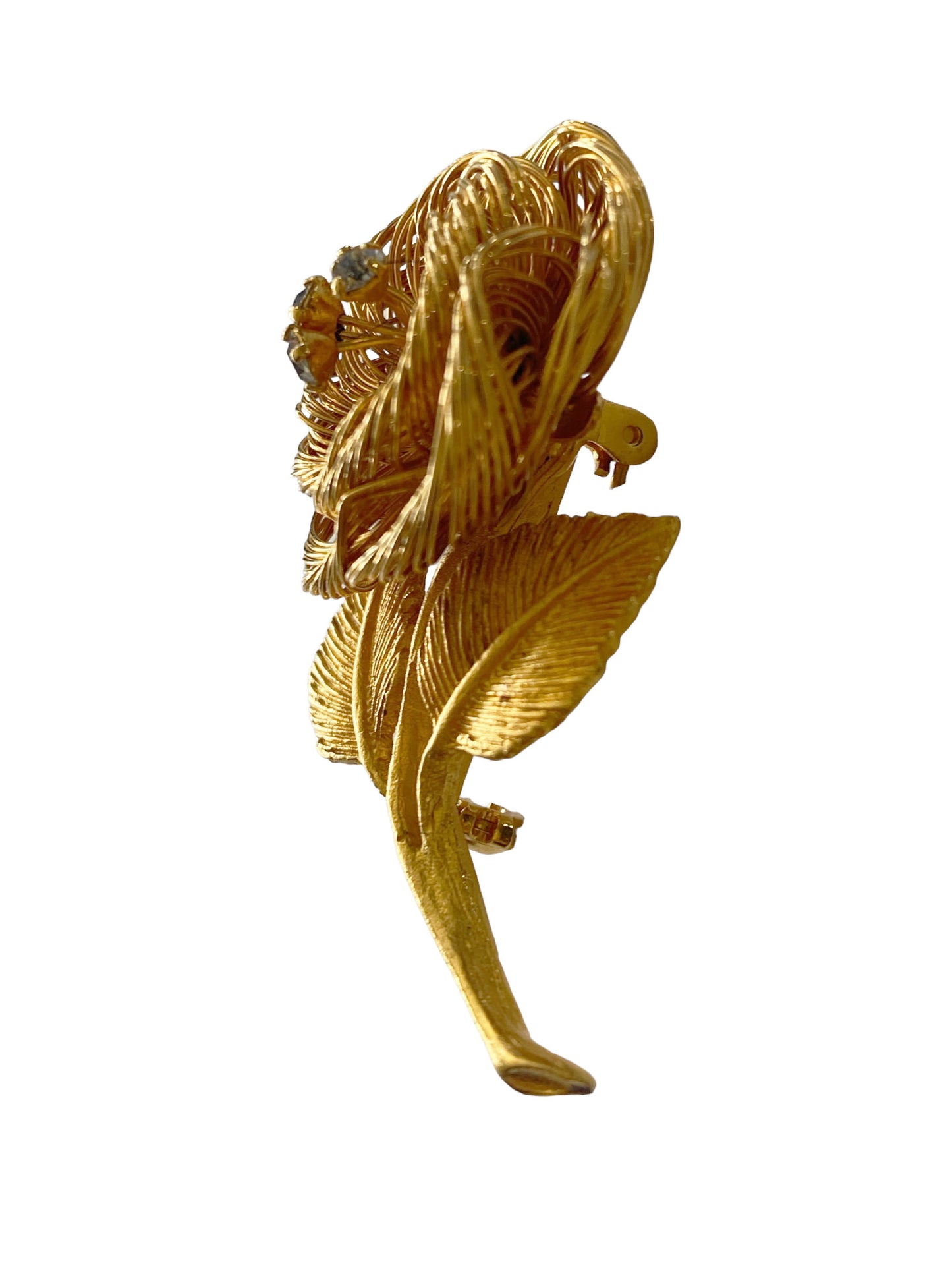 #7231 Vintage Gold Tone Twisted Wire Rose Pin /Brooch 2" H