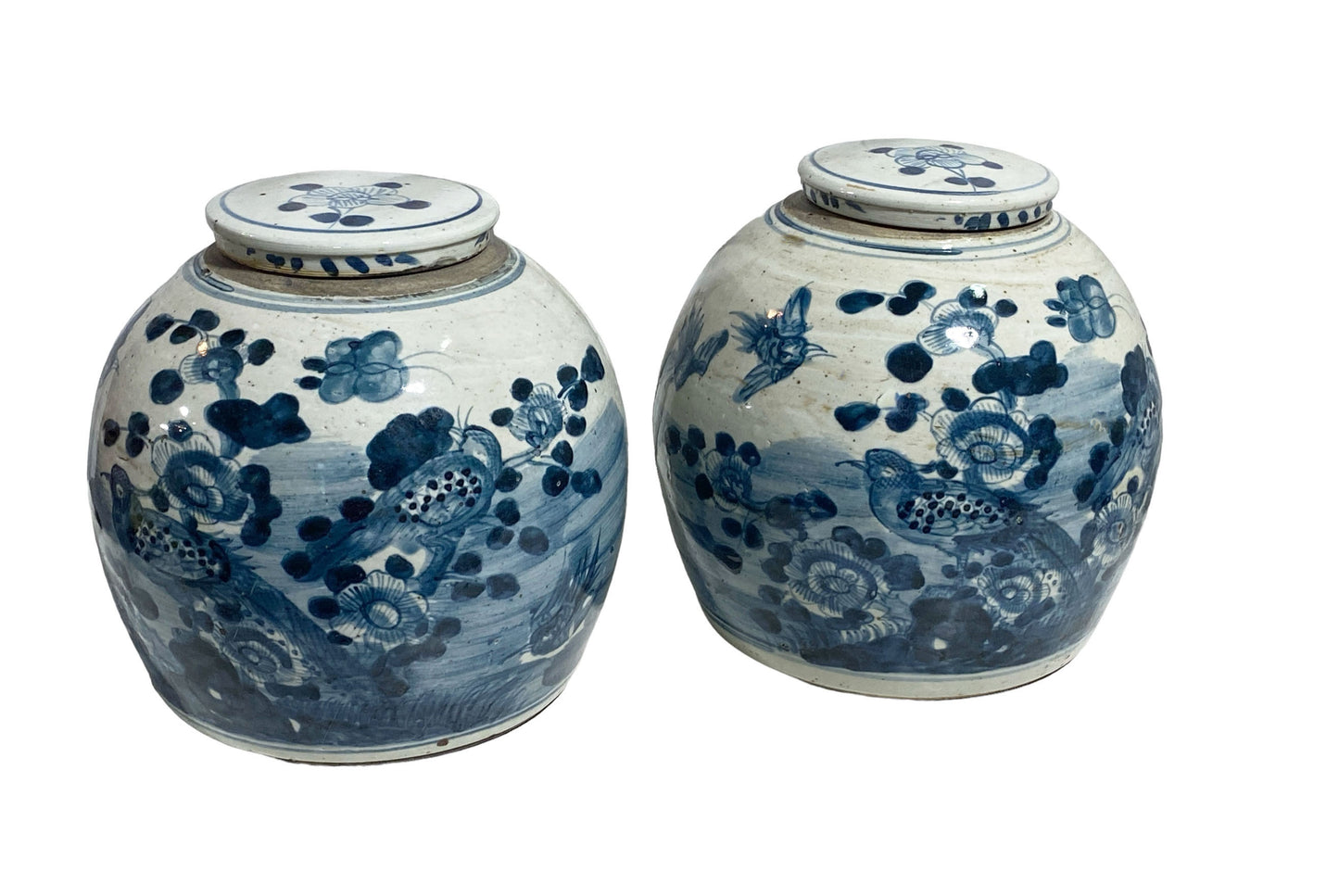 #6102 Chinoiserie Blue & White Porcelain Ginger Jars 11" H Set of Two